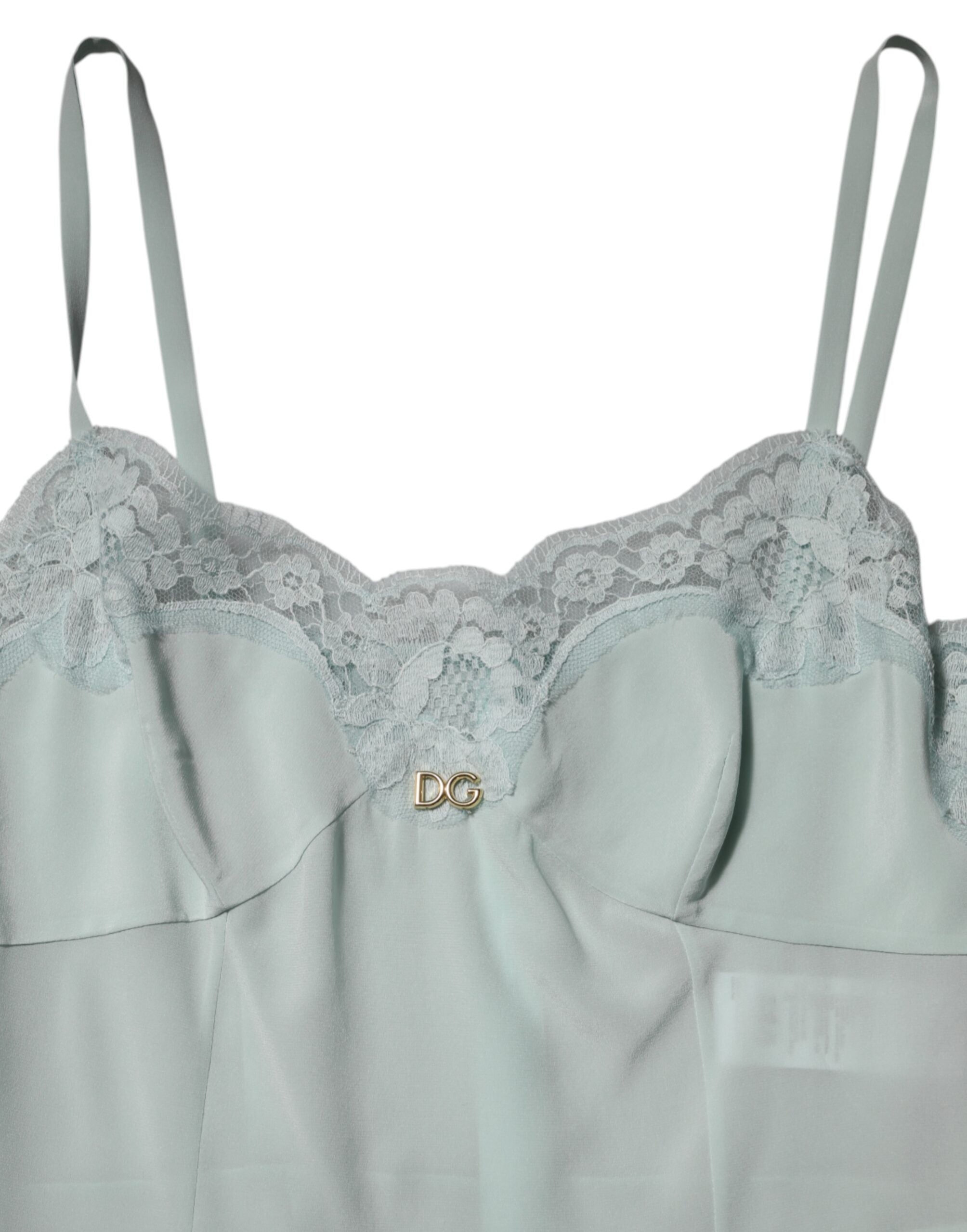 Dolce & Gabbana Light Blue Silk Lace Midi Bodycon Slip Dress Dolce & Gabbana