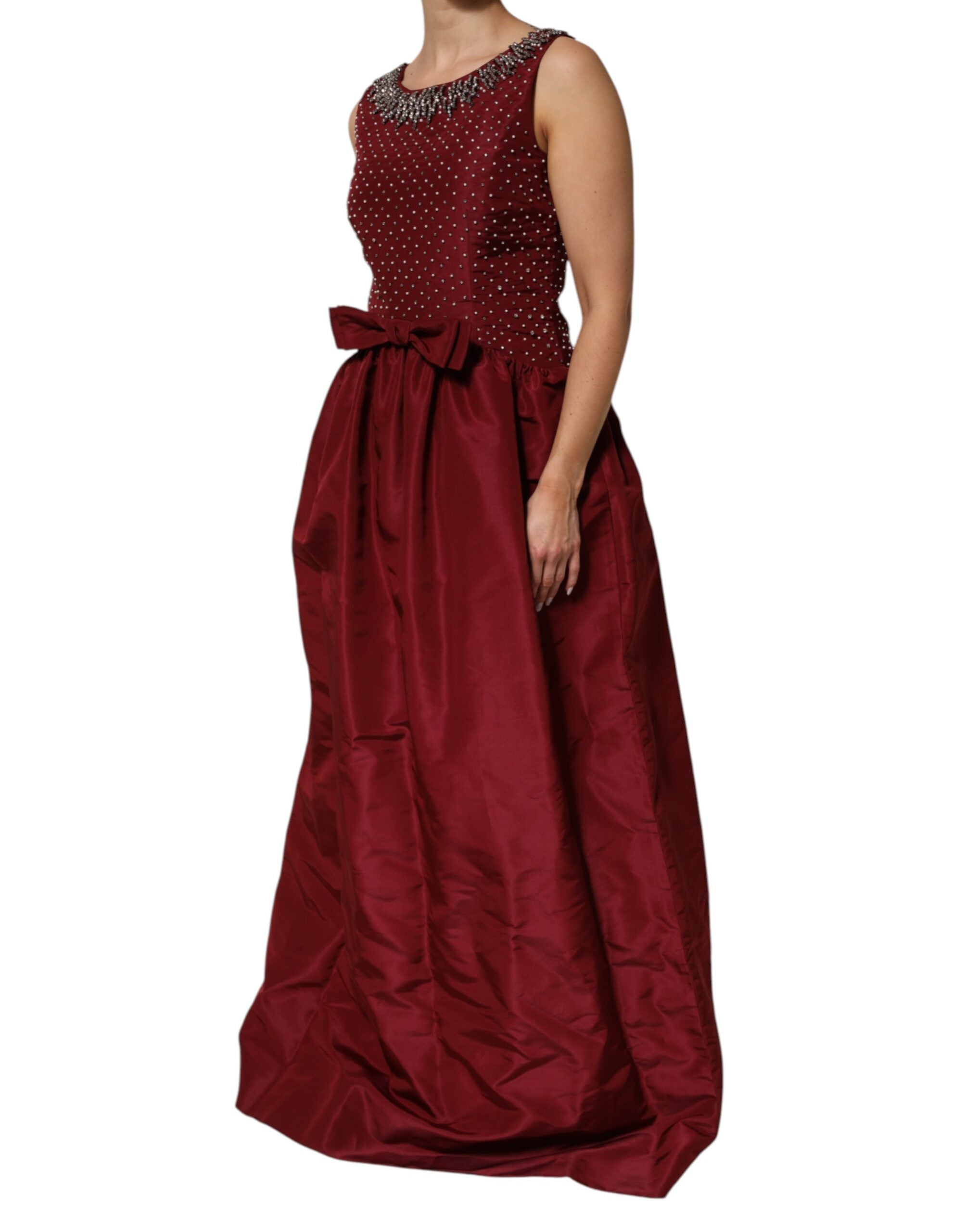 Dolce & Gabbana Burgundy Silk Beaded Evening Gown Dress Dolce & Gabbana