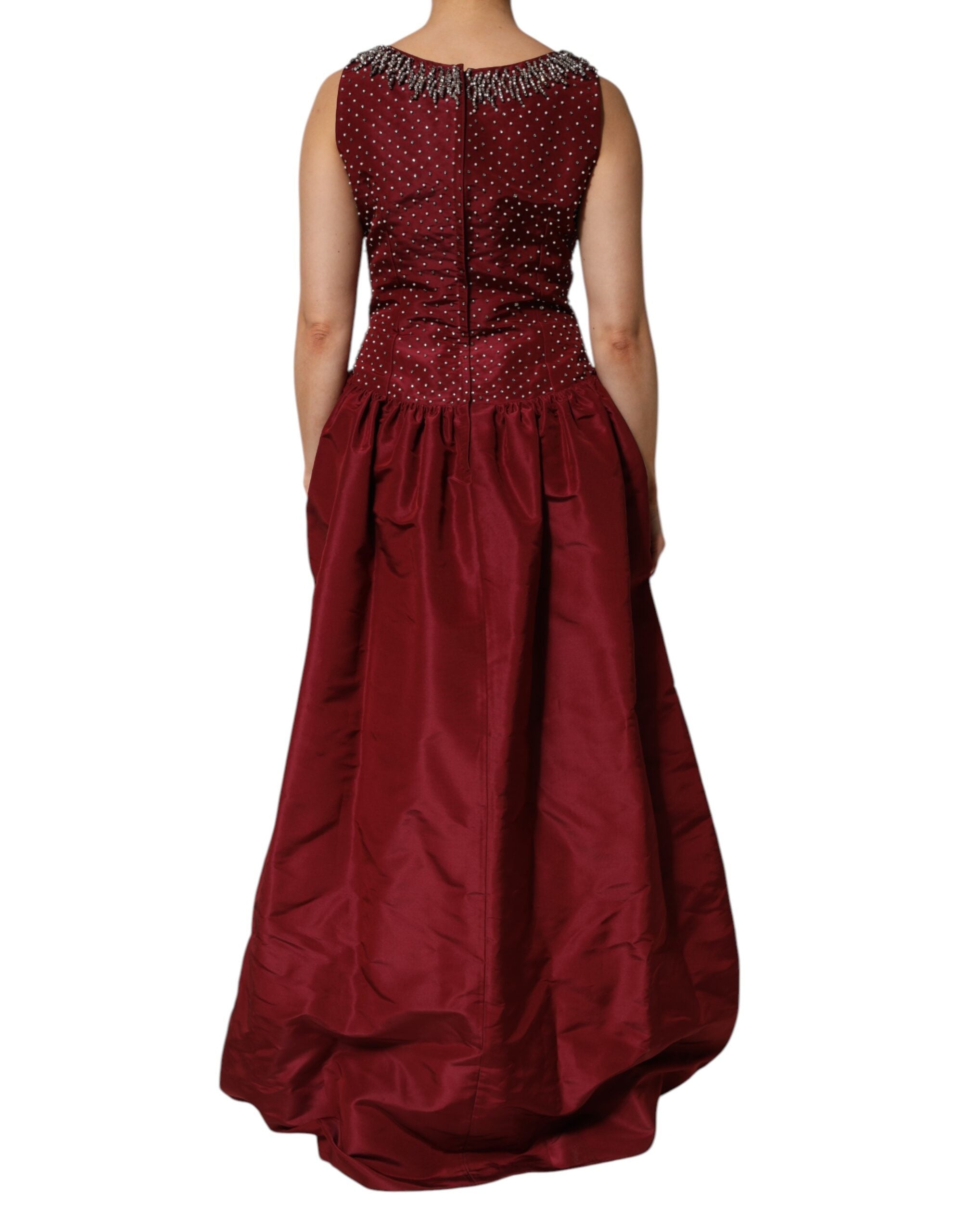 Dolce & Gabbana Burgundy Silk Beaded Evening Gown Dress Dolce & Gabbana
