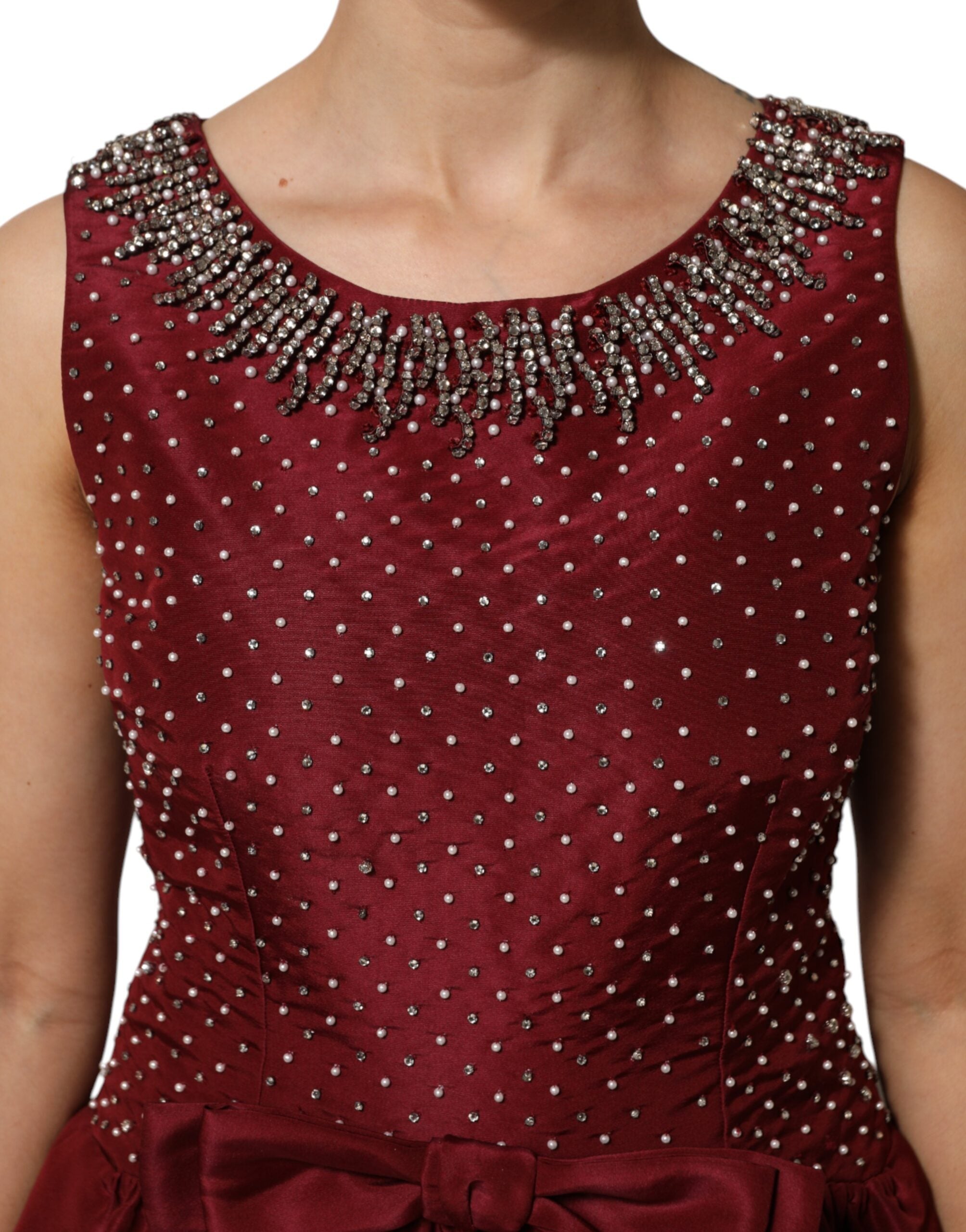 Dolce & Gabbana Burgundy Silk Beaded Evening Gown Dress Dolce & Gabbana