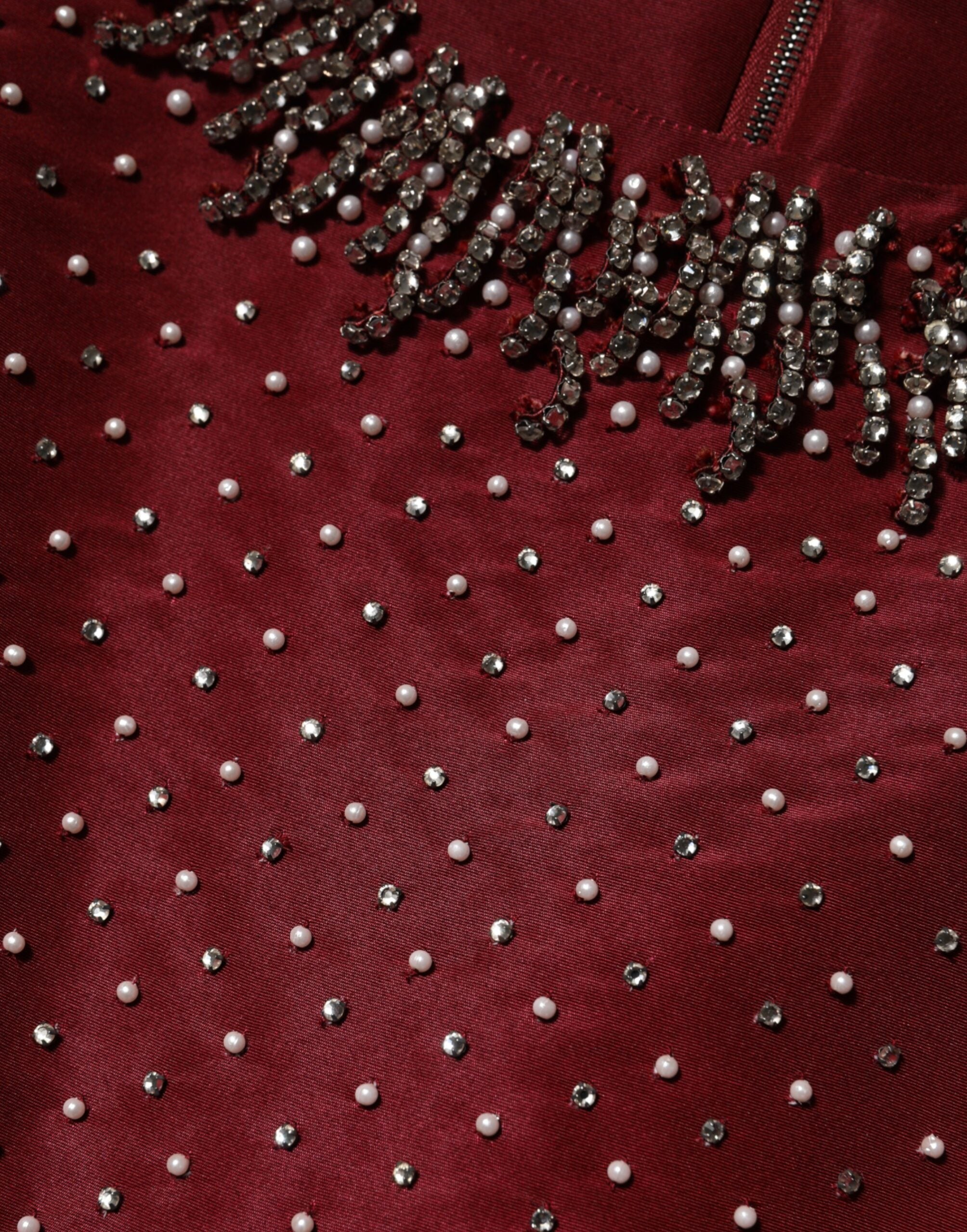 Dolce & Gabbana Burgundy Silk Beaded Evening Gown Dress Dolce & Gabbana