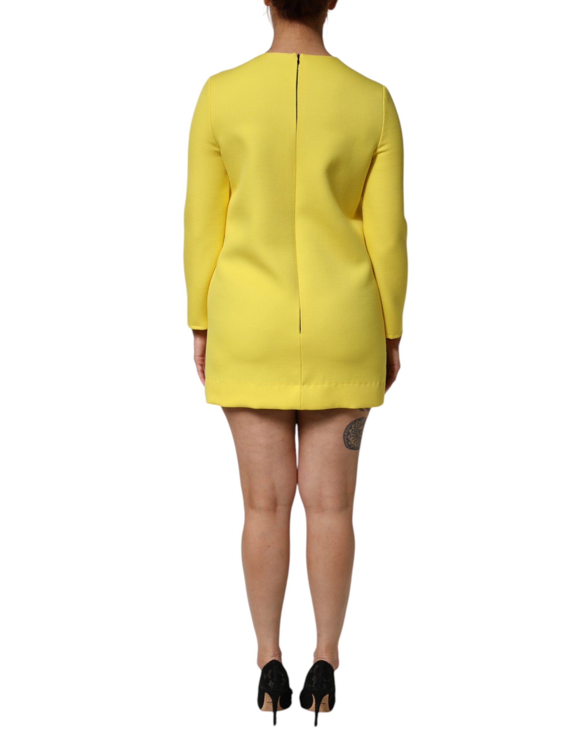 Dolce & Gabbana Yellow Viscose Acetate Mini Long Sleeve Dress Dolce & Gabbana