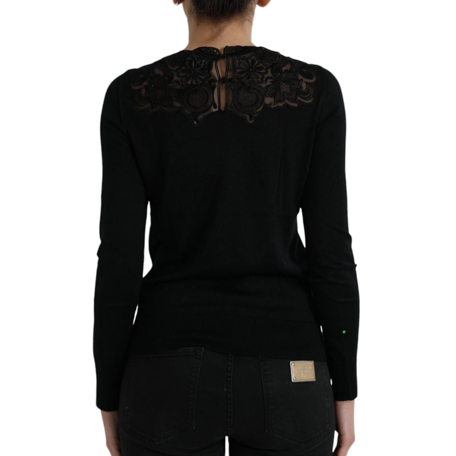Dolce & Gabbana Black Silk Lace Trim Long Sleeves Blouse Top Dolce & Gabbana