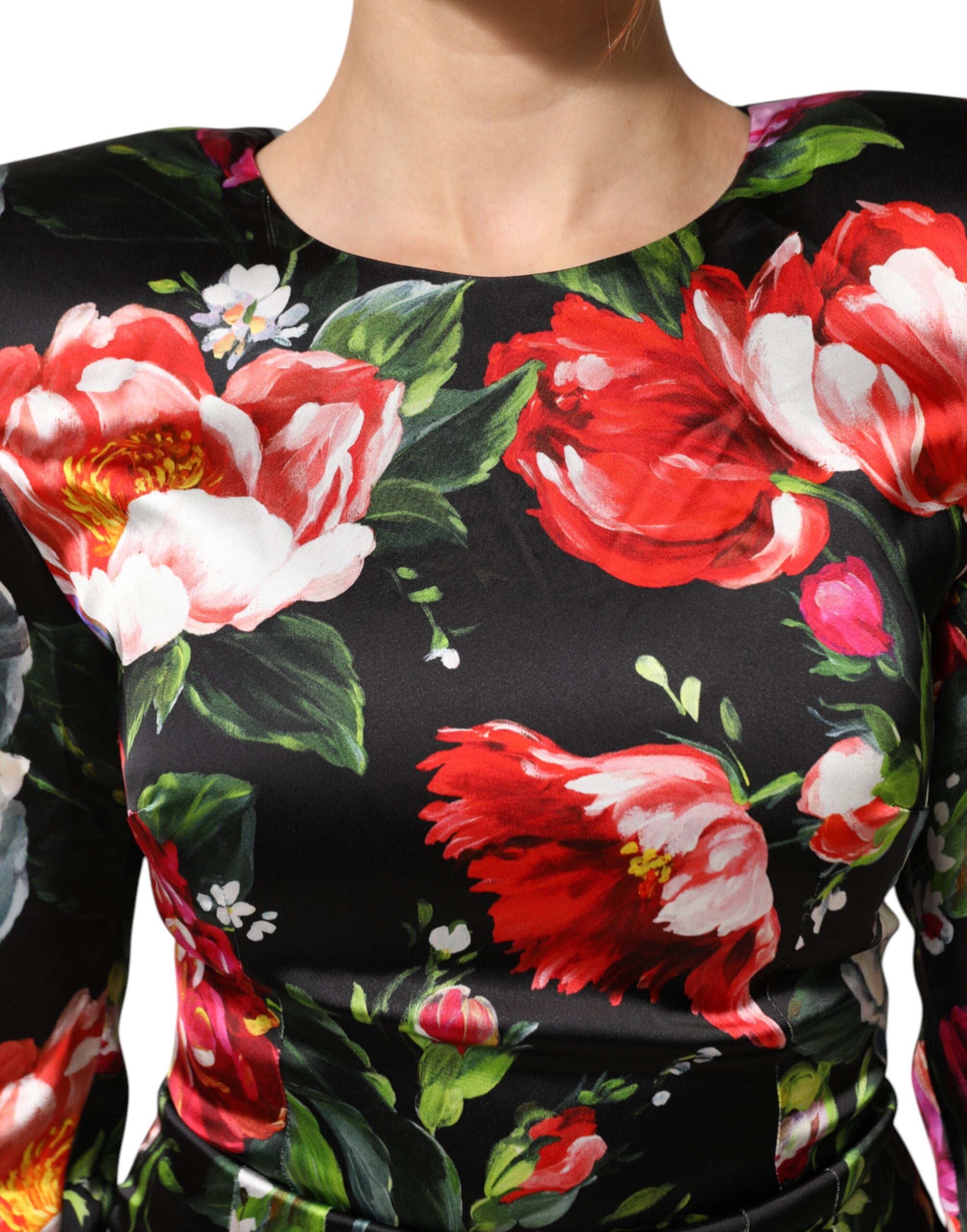 Dolce & Gabbana Black Floral Fiori Pittorici Mini Bodycon Dress Dolce & Gabbana