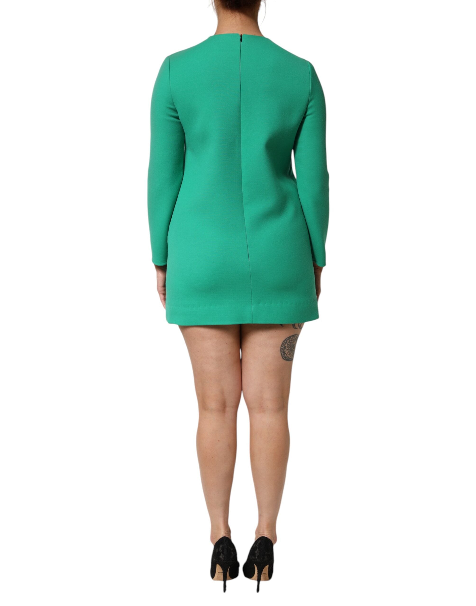 Dolce & Gabbana Green Viscose Acetate Mini Long Sleeve Dress Dolce & Gabbana