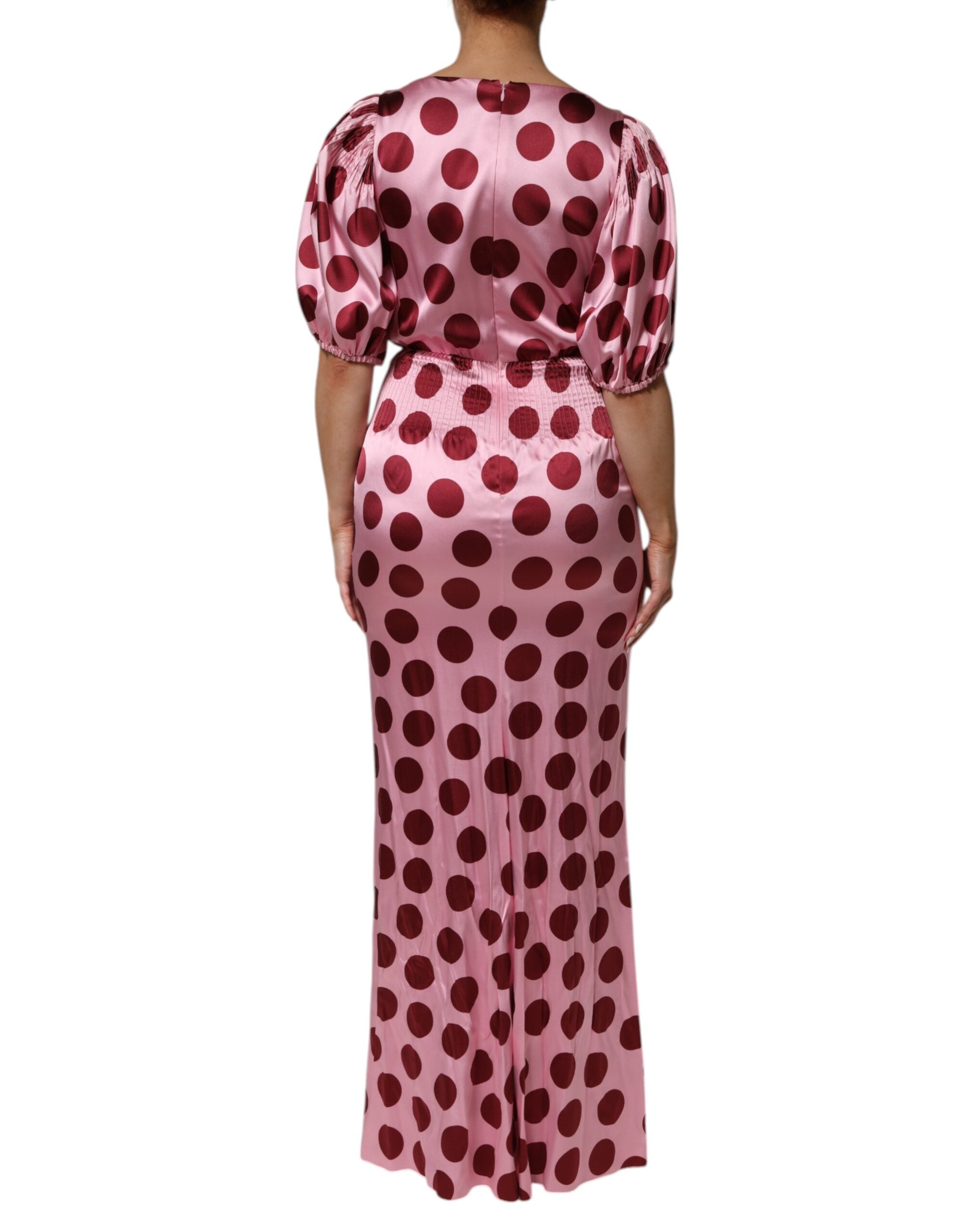 Dolce & Gabbana Pink Red Polka Dot Silk Satin Maxi Gown Dress Dolce & Gabbana