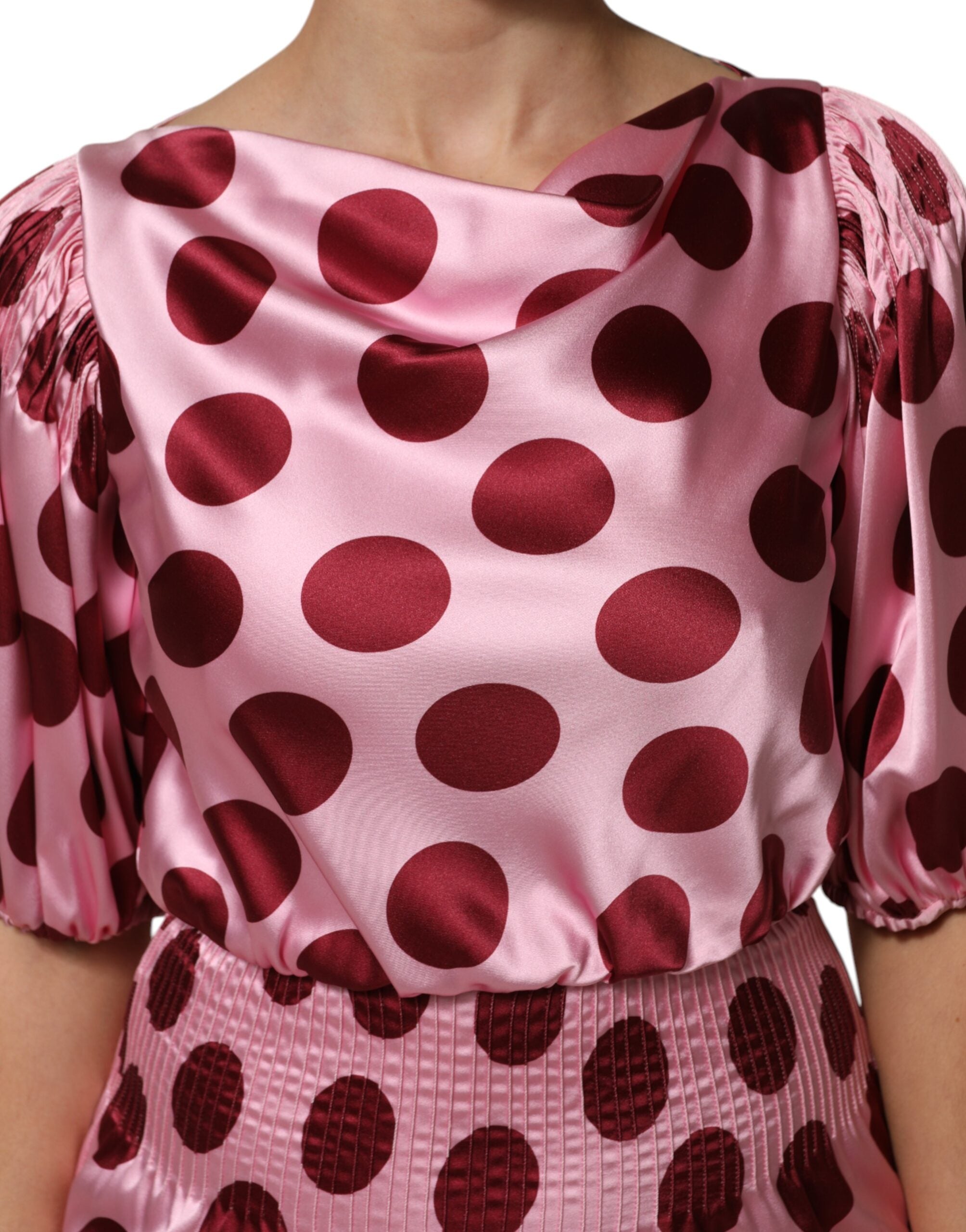 Dolce & Gabbana Pink Red Polka Dot Silk Satin Maxi Gown Dress Dolce & Gabbana