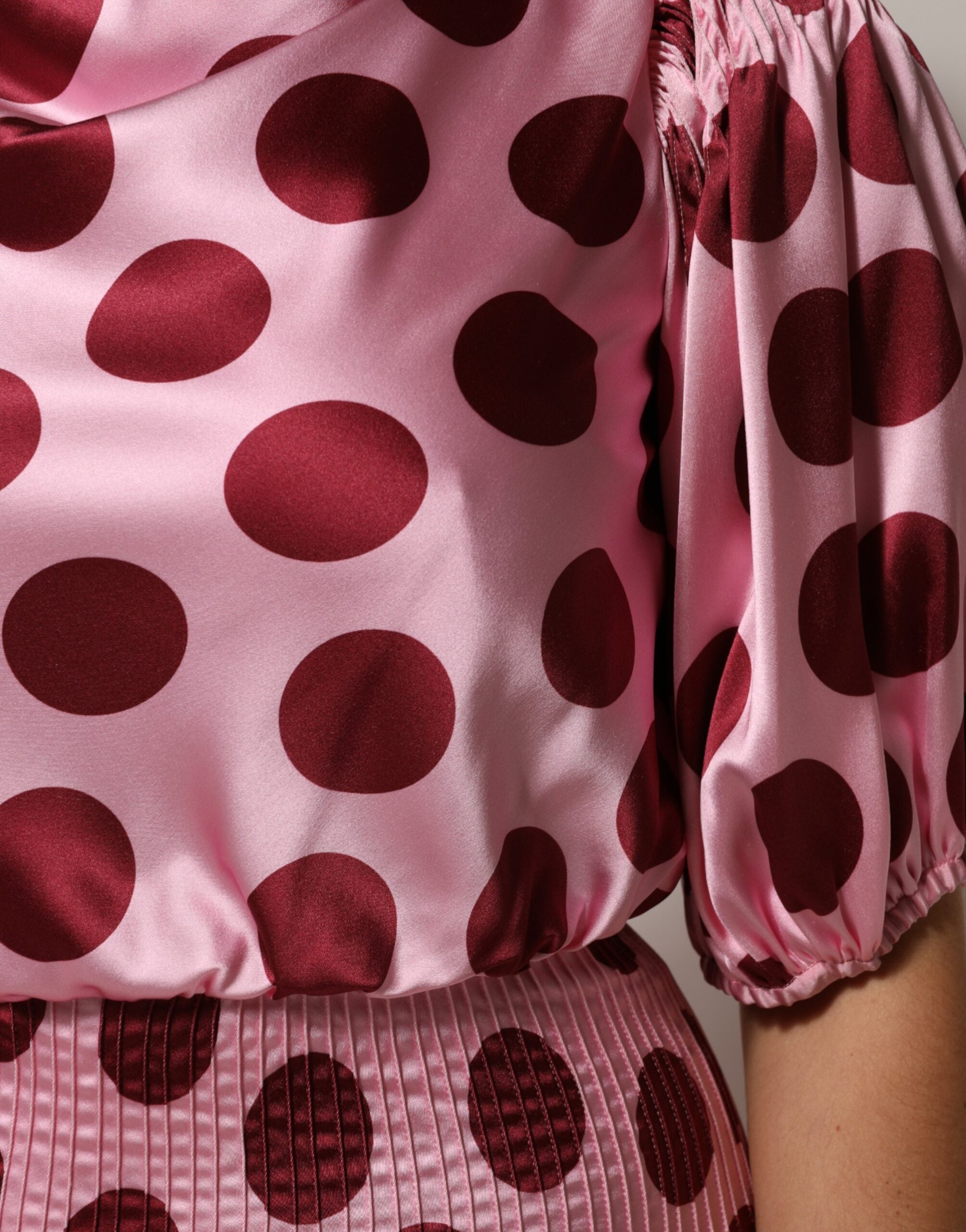 Dolce & Gabbana Pink Red Polka Dot Silk Satin Maxi Gown Dress Dolce & Gabbana