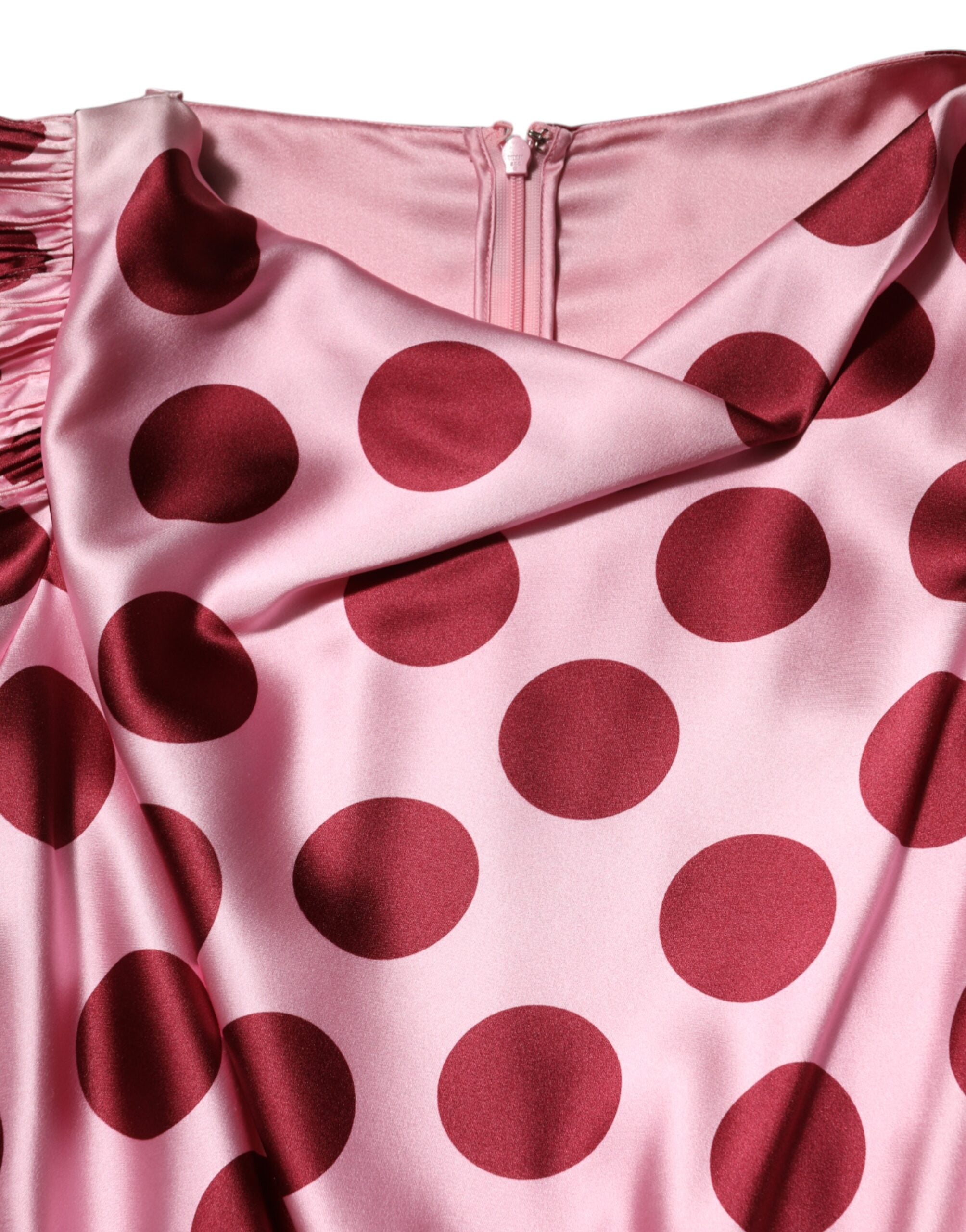 Dolce & Gabbana Pink Red Polka Dot Silk Satin Maxi Gown Dress Dolce & Gabbana