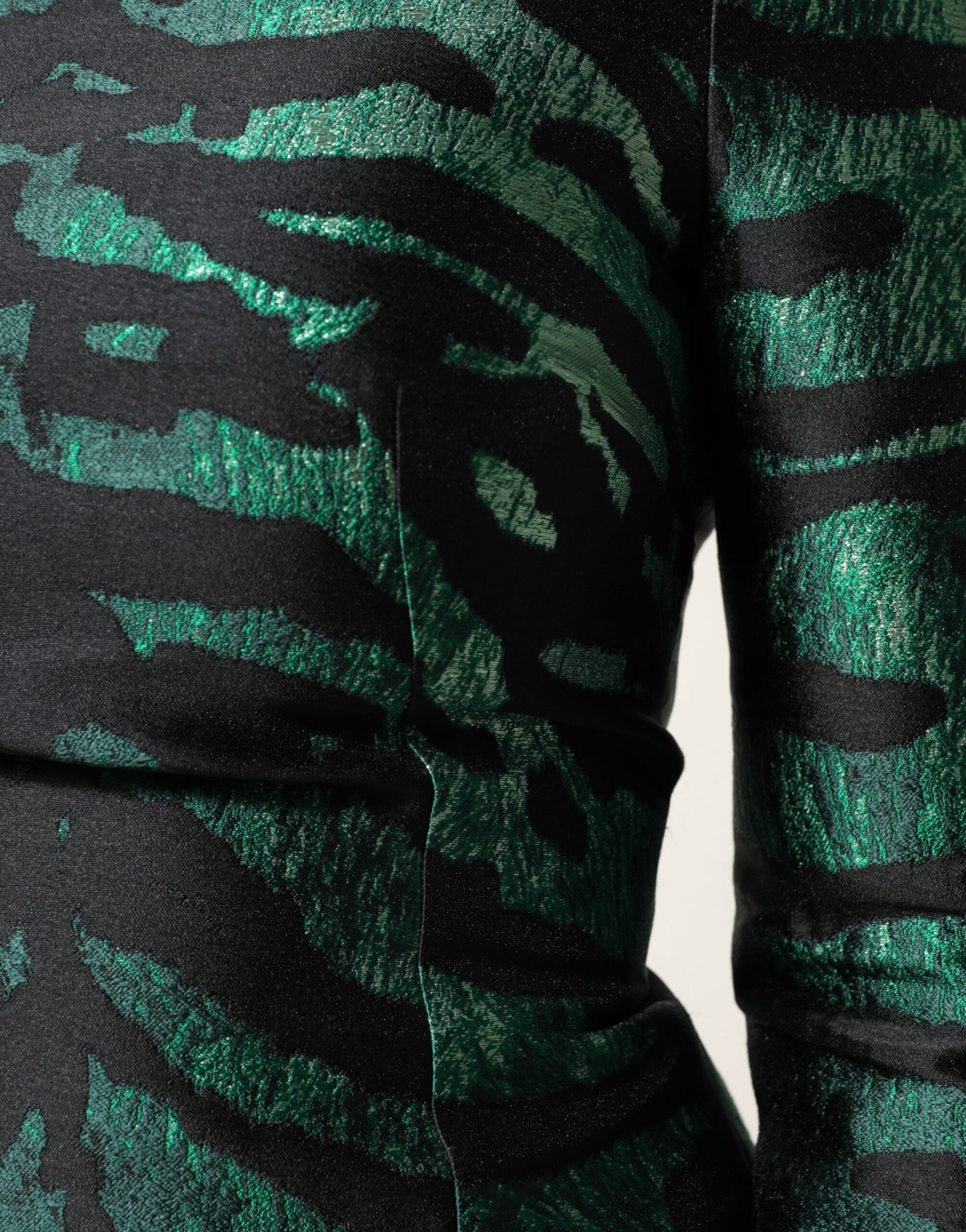Dolce & Gabbana Black Green Metallic Jacquard Mini Long Dress Dolce & Gabbana