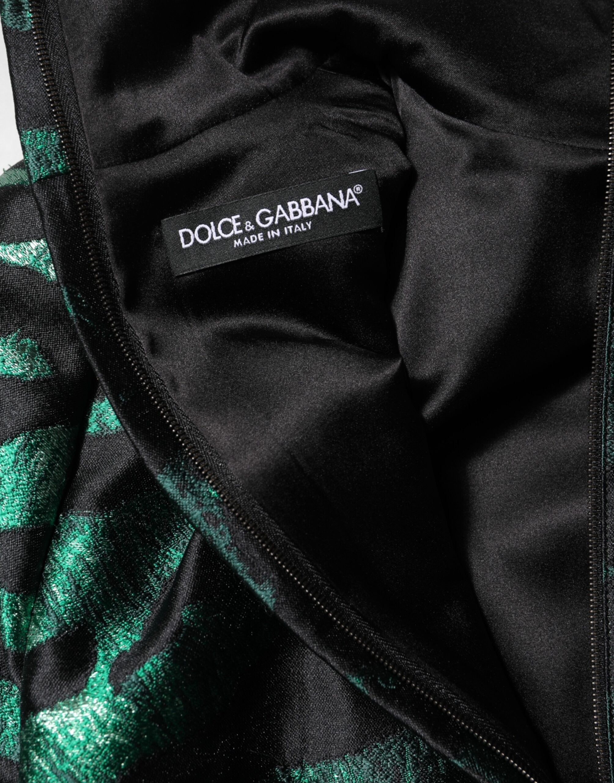 Dolce & Gabbana Black Green Metallic Jacquard Mini Long Dress Dolce & Gabbana