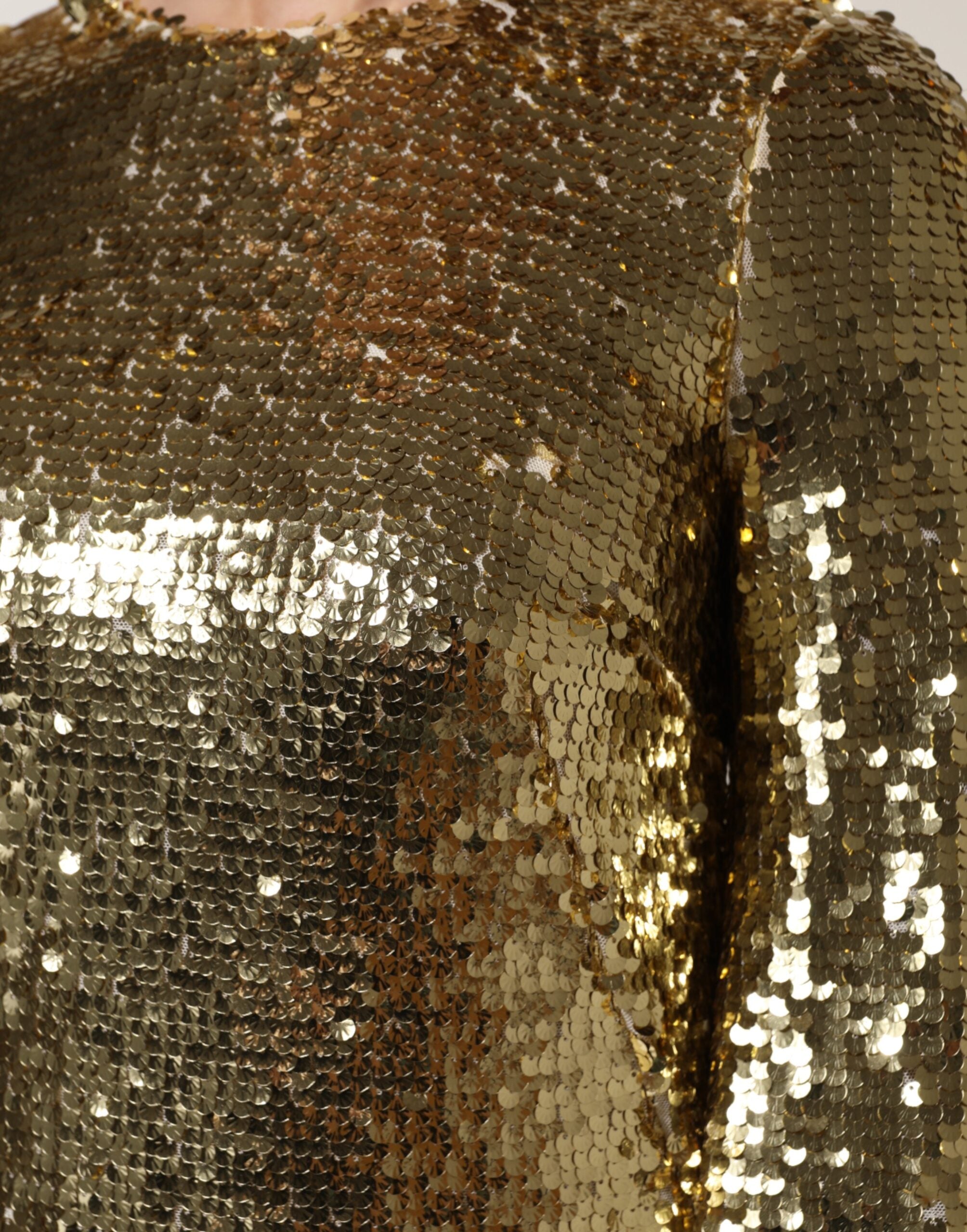 Dolce & Gabbana Gold Sequin Long Sleeve Mini Dress Dolce & Gabbana