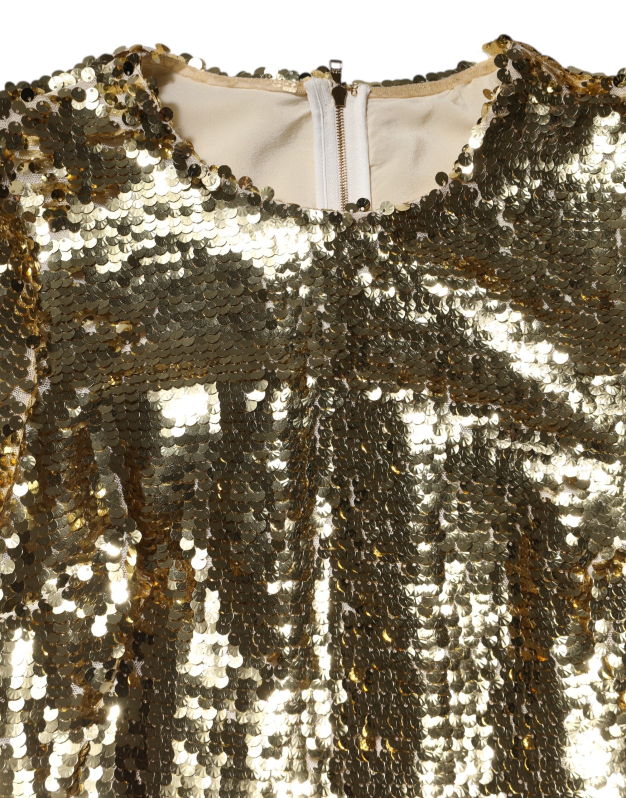 Dolce & Gabbana Gold Sequin Long Sleeve Mini Dress Dolce & Gabbana