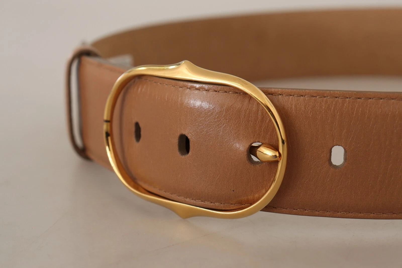 Costume National Brown Leather Gold Metal Oval Buckle Belt Costume National