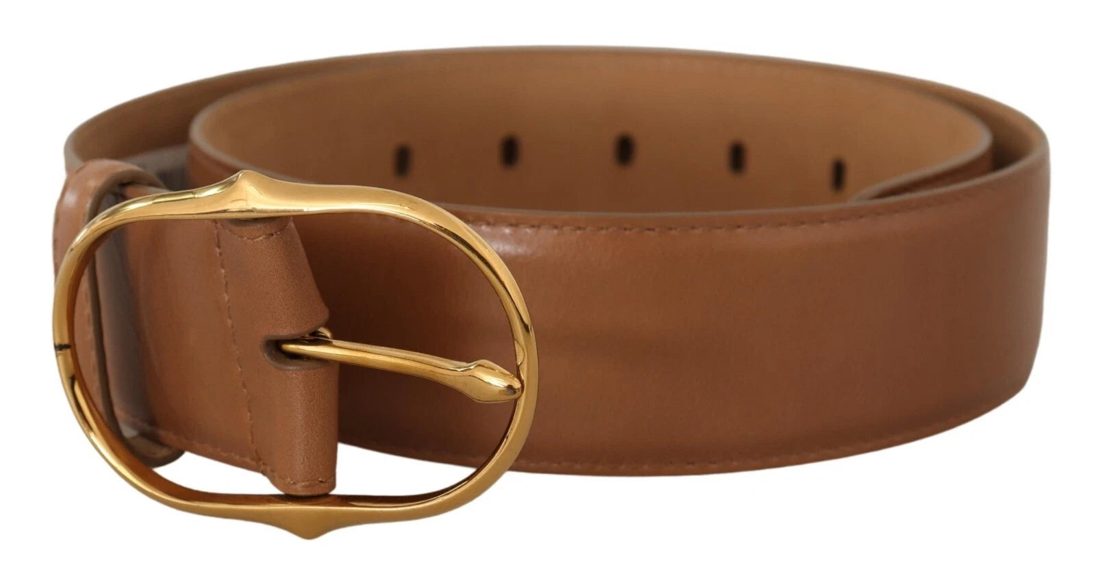 Costume National Brown Leather Gold Metal Oval Buckle Belt Costume National
