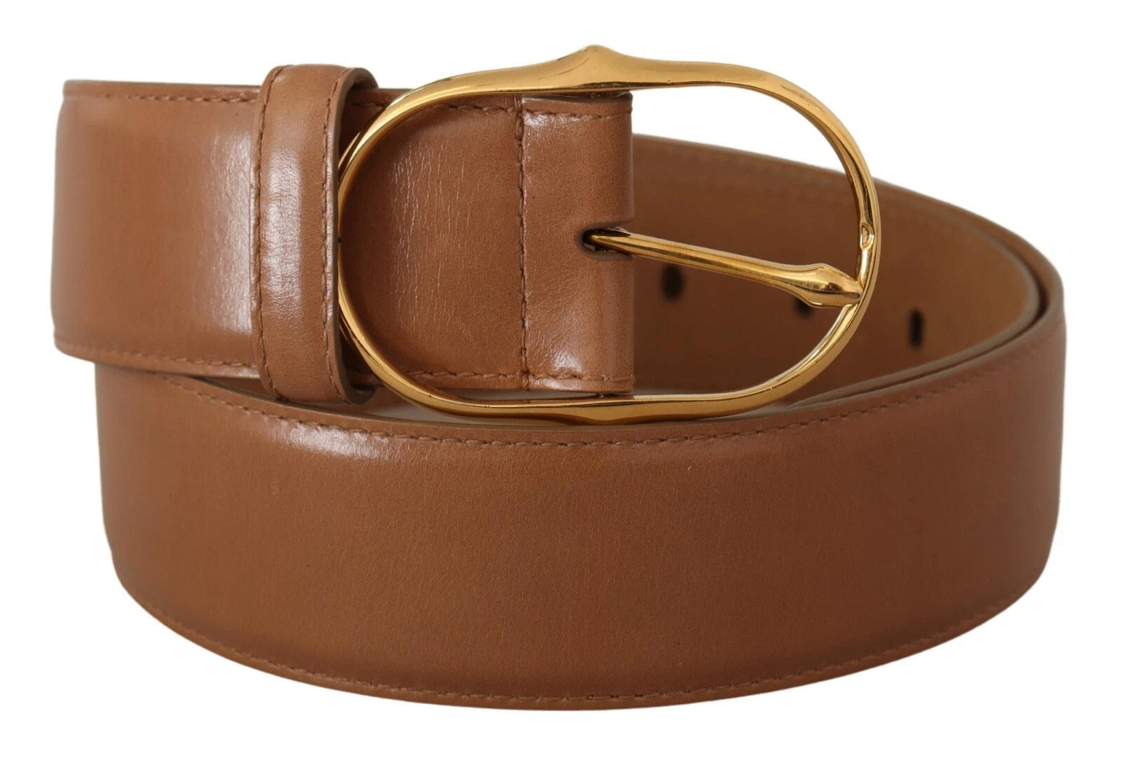 Costume National Brown Leather Gold Metal Oval Buckle Belt Costume National