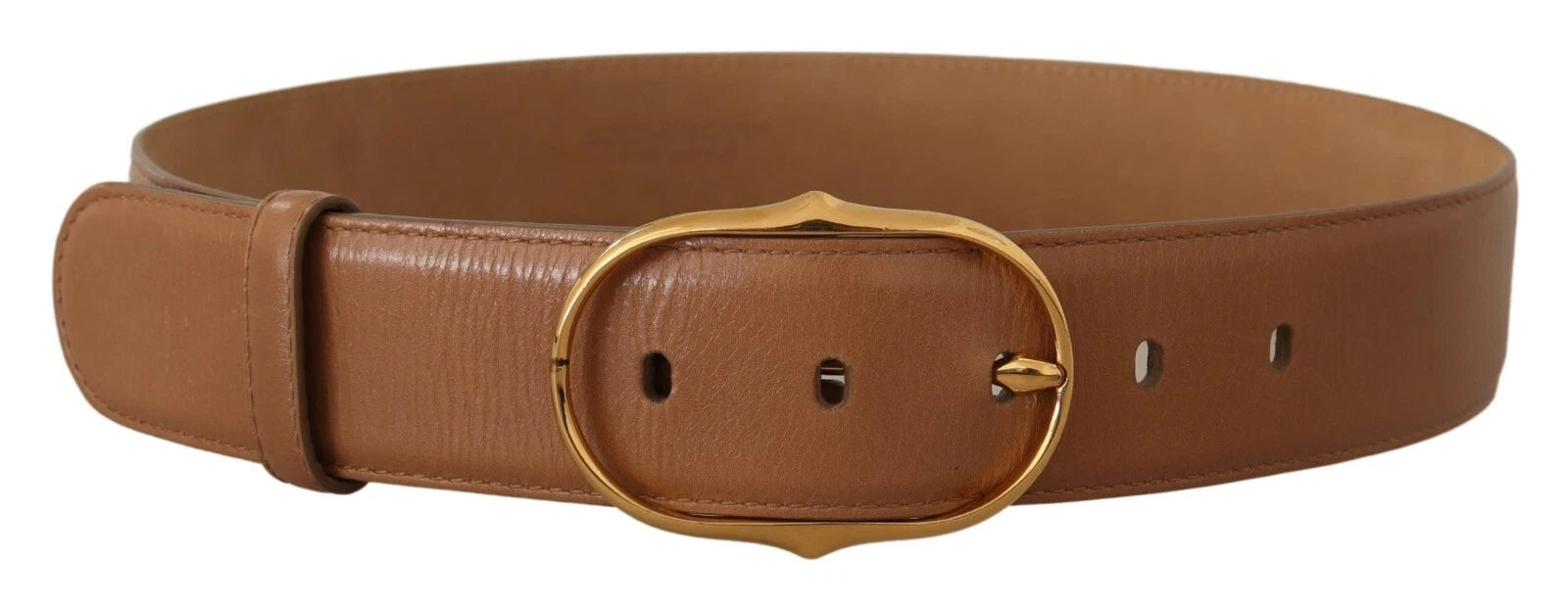 Costume National Brown Leather Gold Metal Oval Buckle Belt Costume National