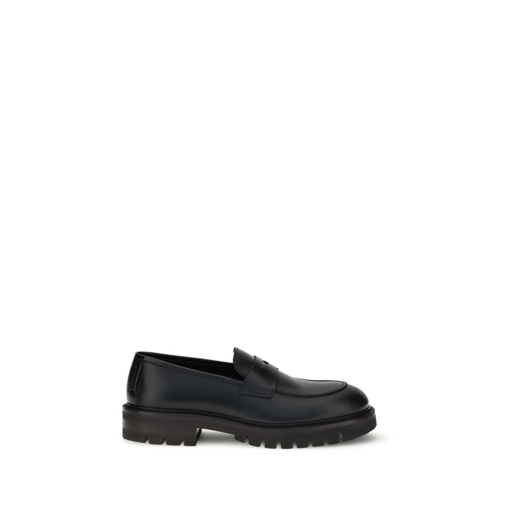 Ferragamo Black Calf Leather Bos Taurus Slip-On Loafers Ferragamo