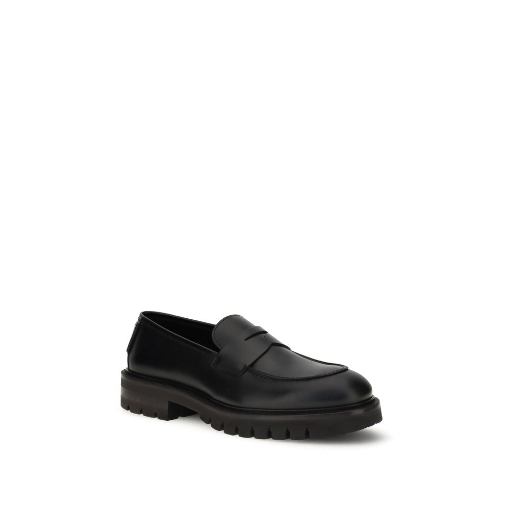 Ferragamo Black Calf Leather Bos Taurus Slip-On Loafers Ferragamo