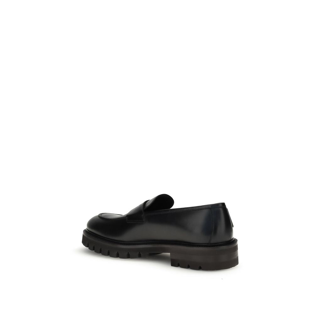 Ferragamo Black Calf Leather Bos Taurus Slip-On Loafers Ferragamo