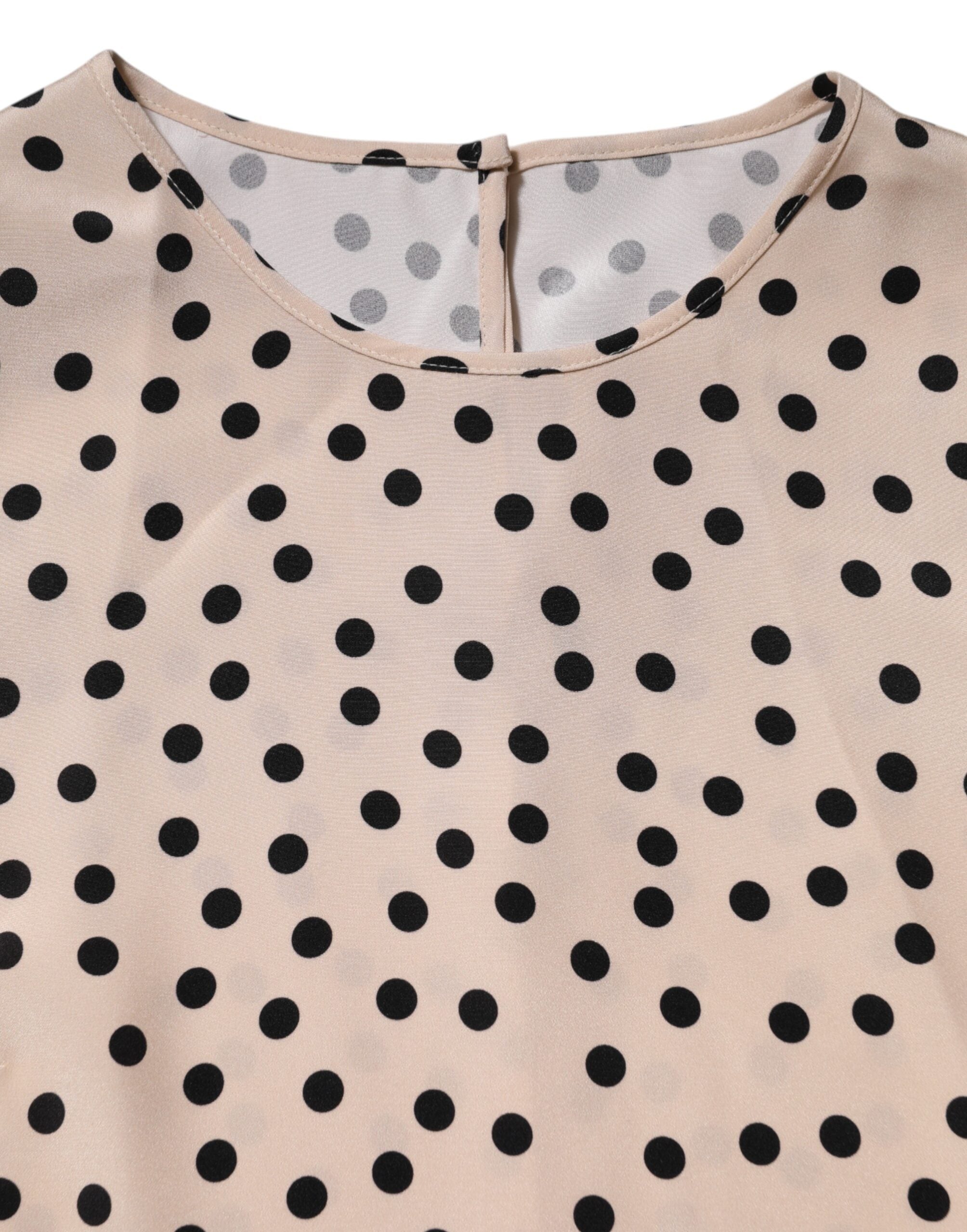 Dolce & Gabbana Beige Black Polka Dot Silk Short Sleeve Blouse Top Dolce & Gabbana