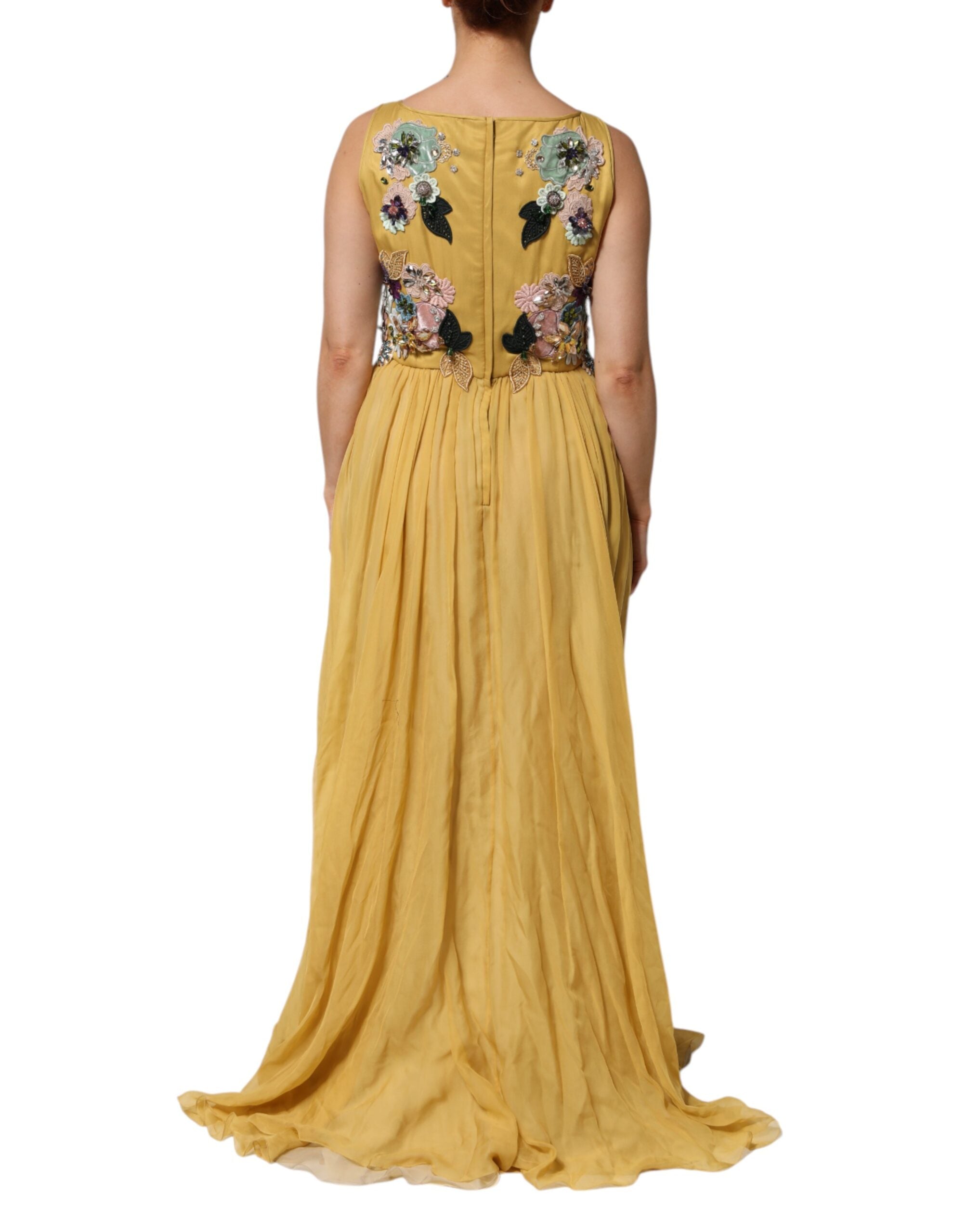 Dolce & Gabbana Yellow Silk Floral Embroidered Maxi Dress Dolce & Gabbana