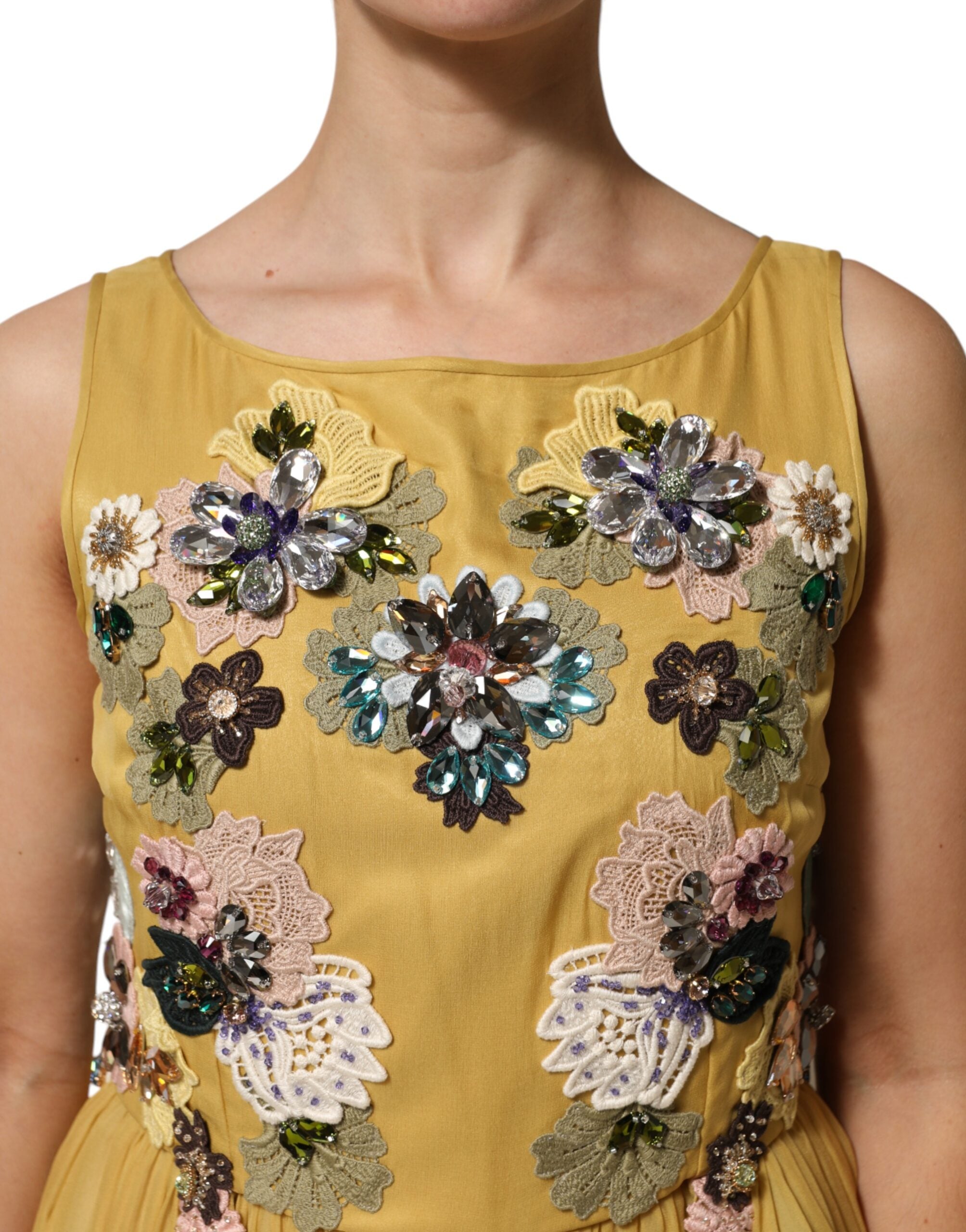 Dolce & Gabbana Yellow Silk Floral Embroidered Maxi Dress Dolce & Gabbana