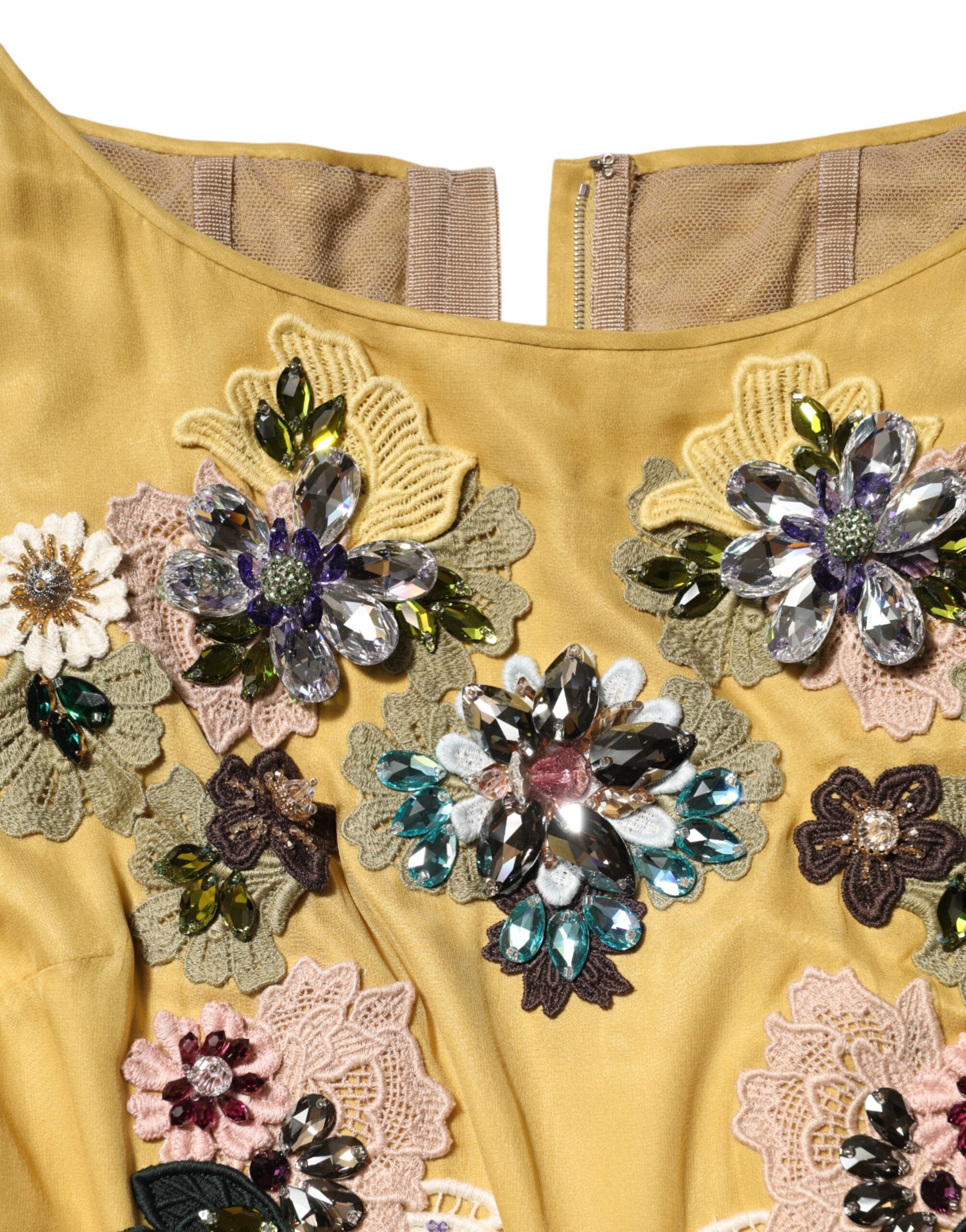 Dolce & Gabbana Yellow Silk Floral Embroidered Maxi Dress Dolce & Gabbana