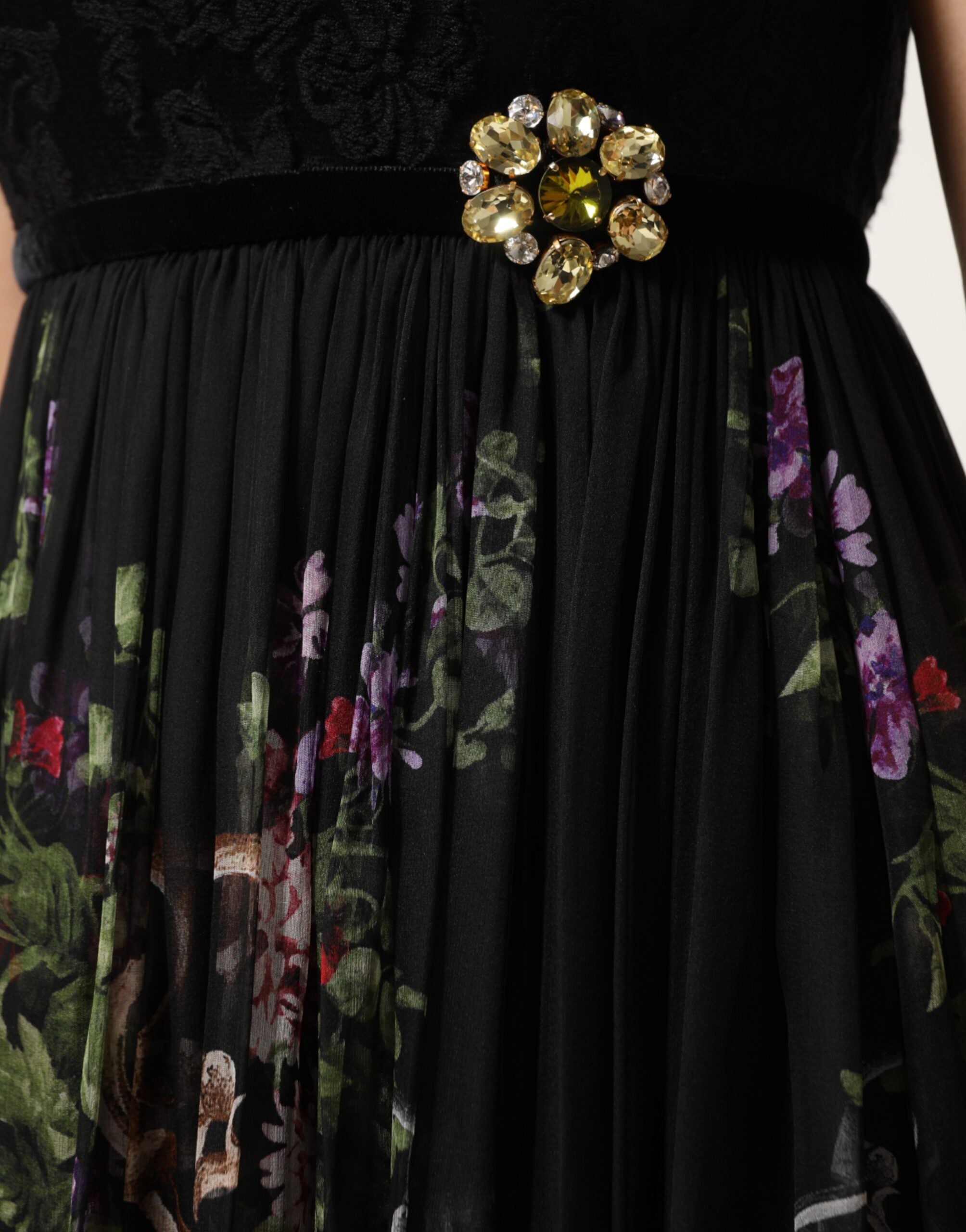 Dolce & Gabbana Black Floral Key Print Crystal Strapless Dress Dolce & Gabbana