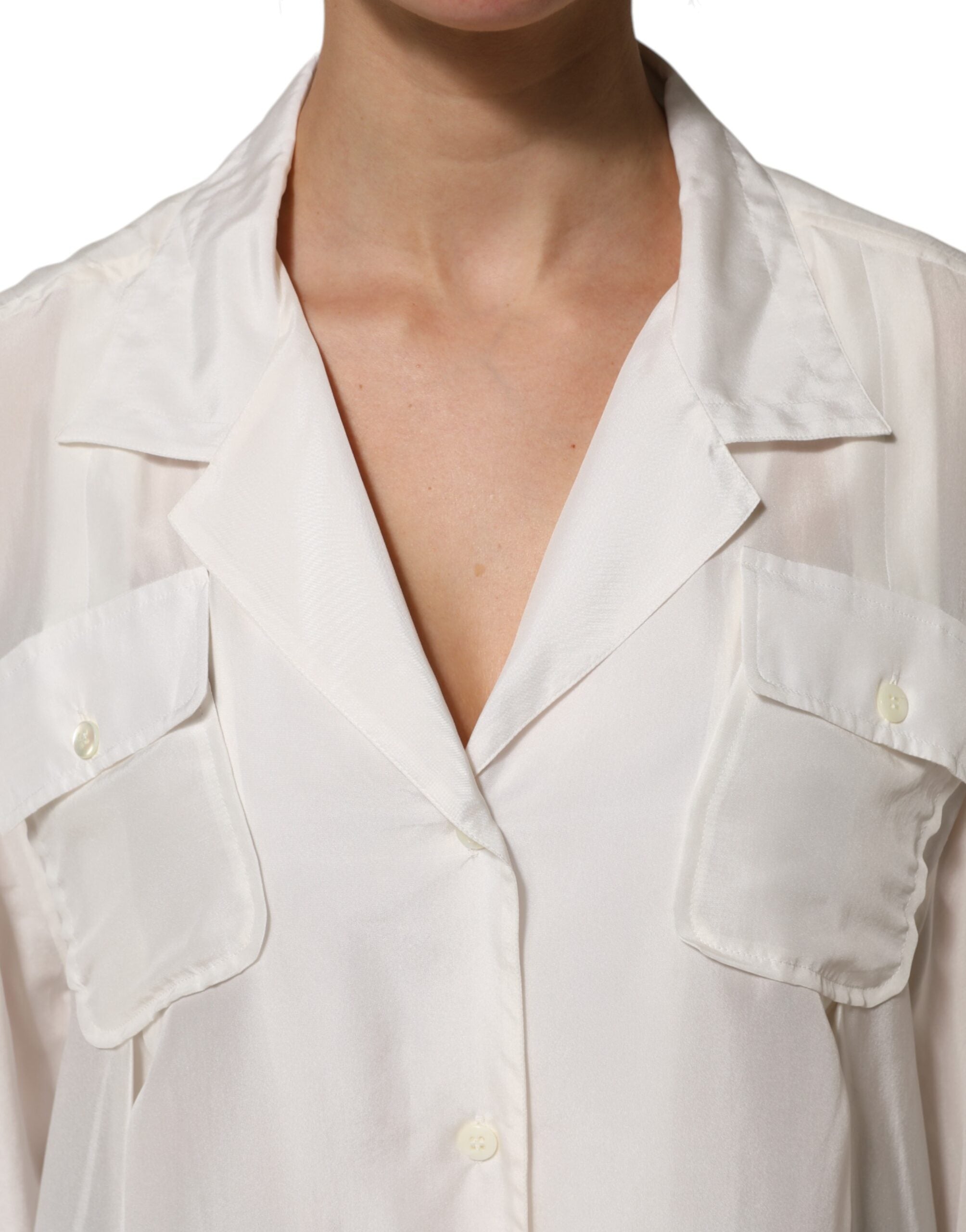 Dolce & Gabbana White Silk Collared 3/4 Sleeves Blouse Top Dolce & Gabbana