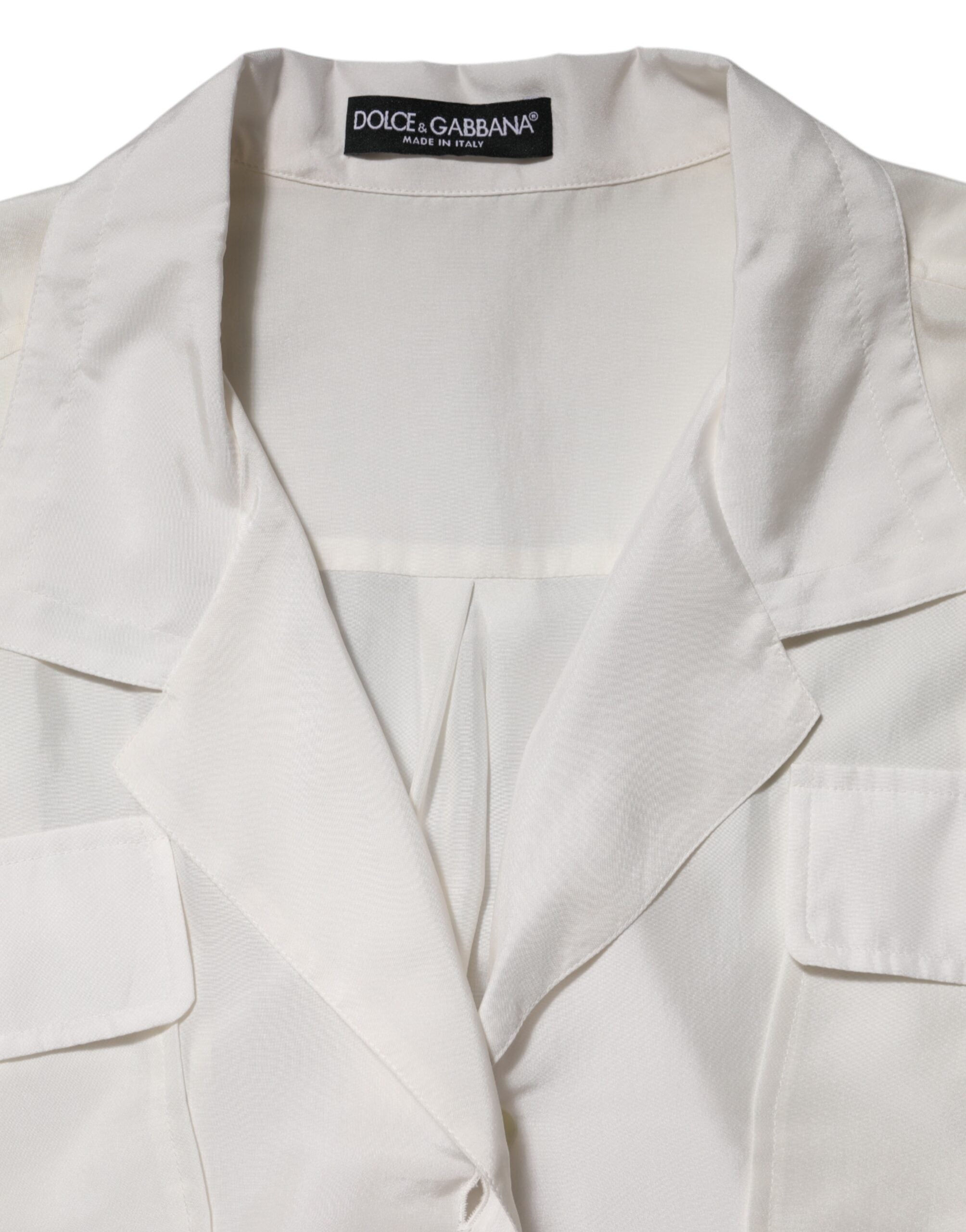 Dolce & Gabbana White Silk Collared 3/4 Sleeves Blouse Top Dolce & Gabbana
