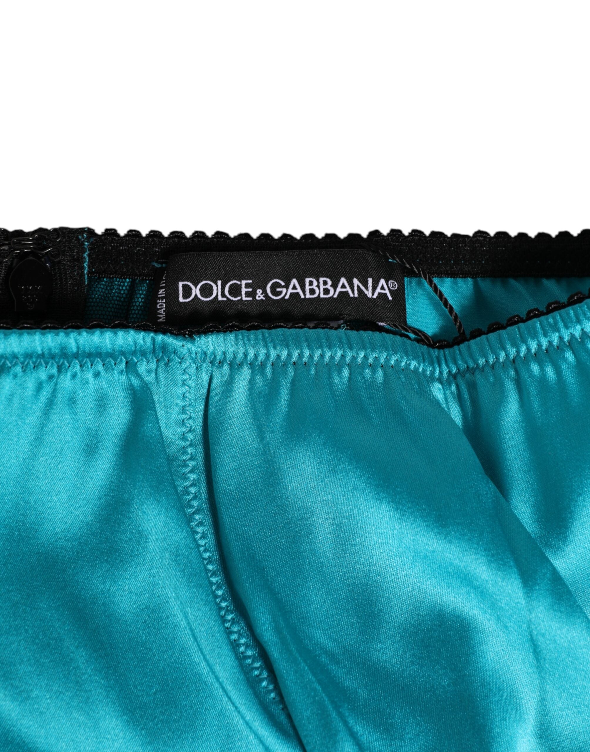 Dolce & Gabbana Aqua Green Satin High-Waist Briefs Underwear Dolce & Gabbana