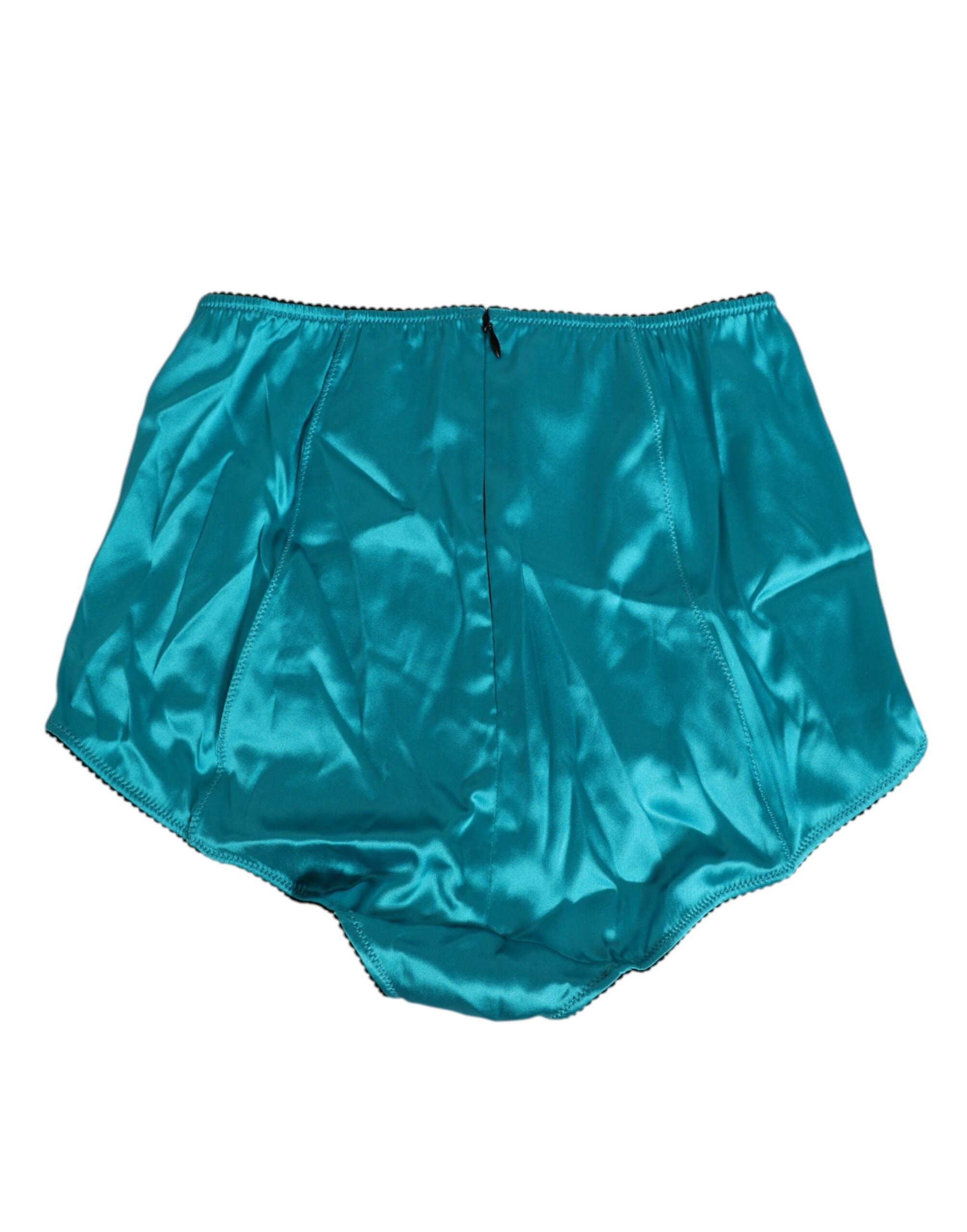 Dolce & Gabbana Aqua Green Satin High-Waist Briefs Underwear Dolce & Gabbana
