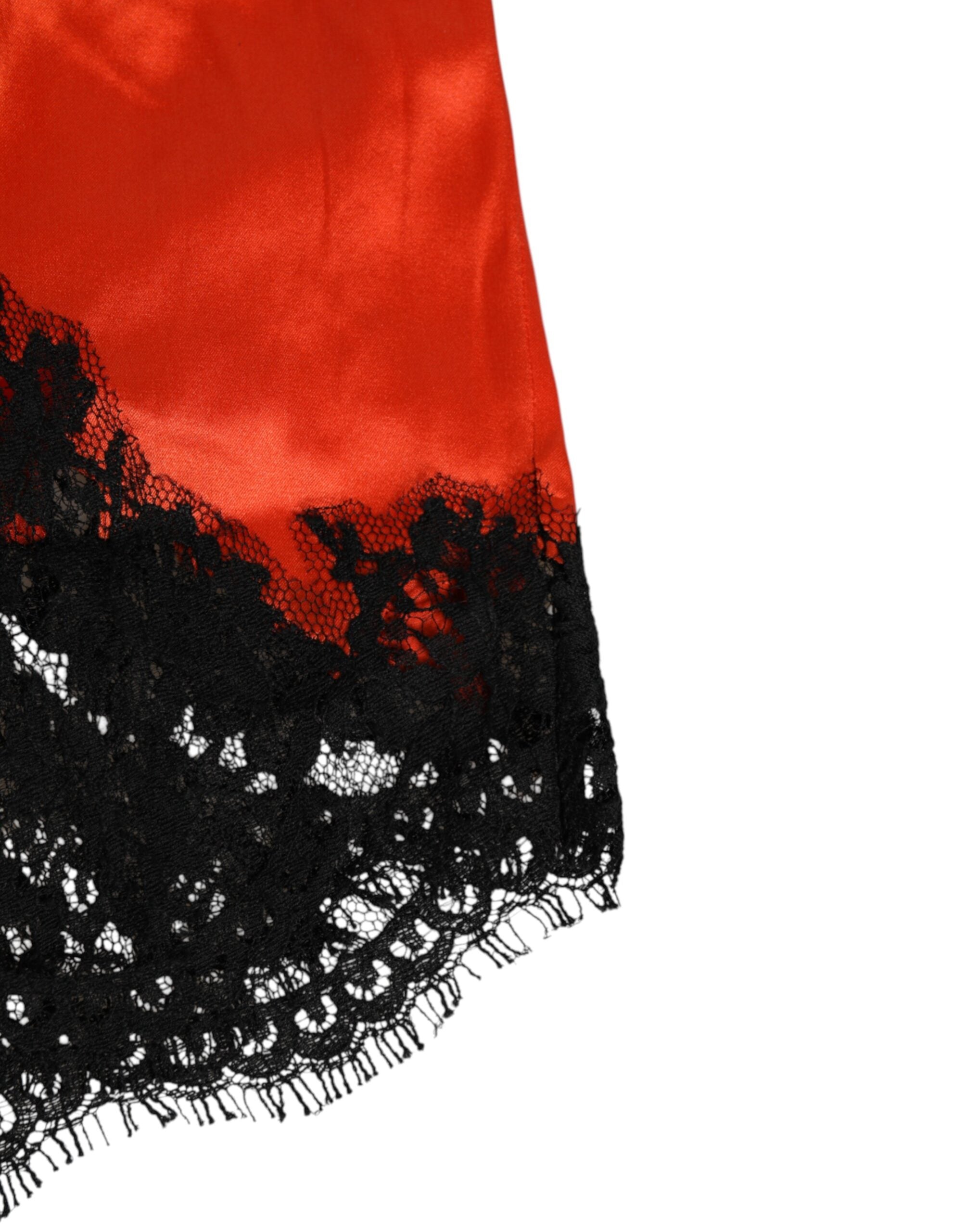 Dolce & Gabbana Red Silk Satin Lace Shorts Underwear Dolce & Gabbana
