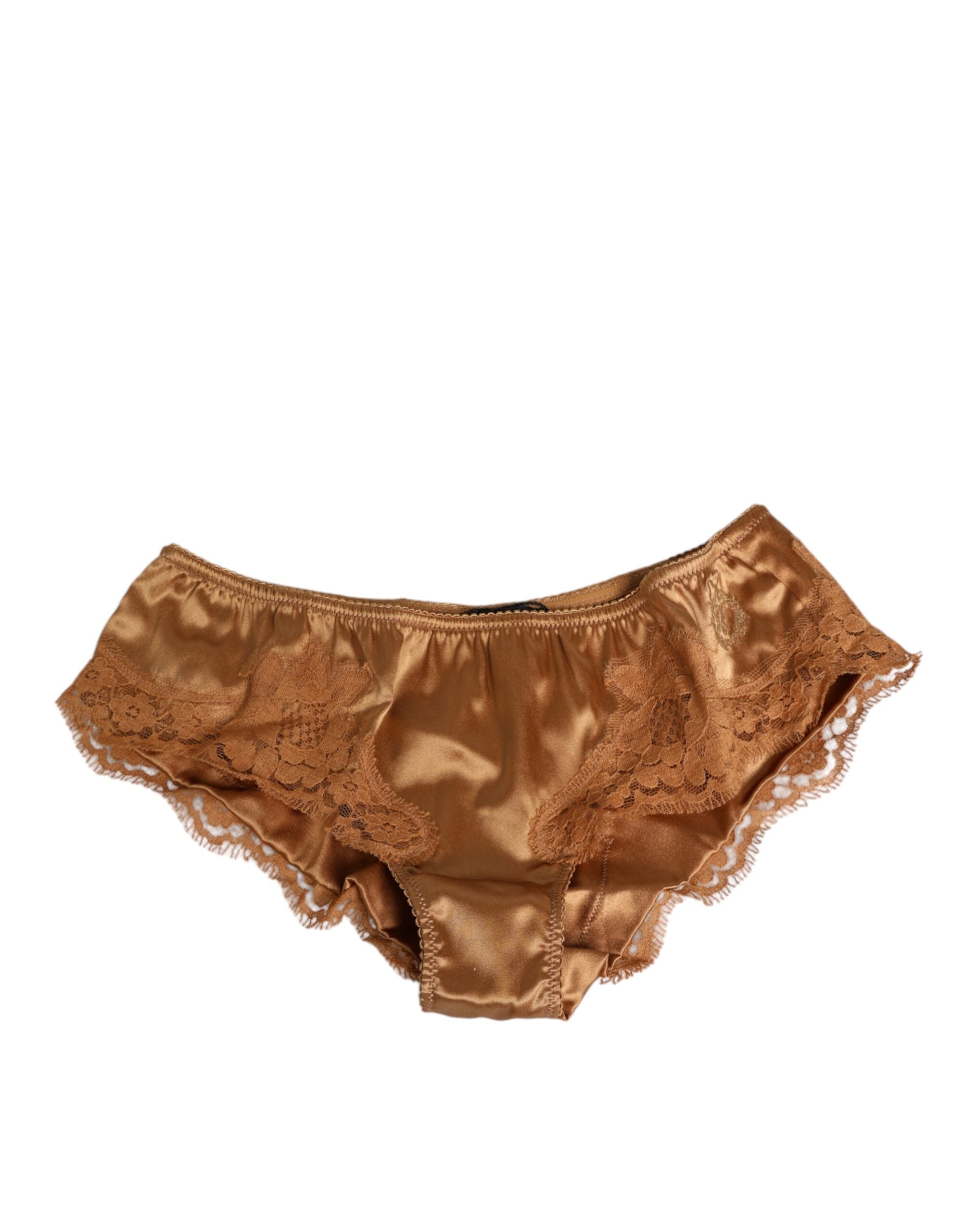 Dolce & Gabbana Brown Lace Silk Satin Slip Panties Underwear Dolce & Gabbana
