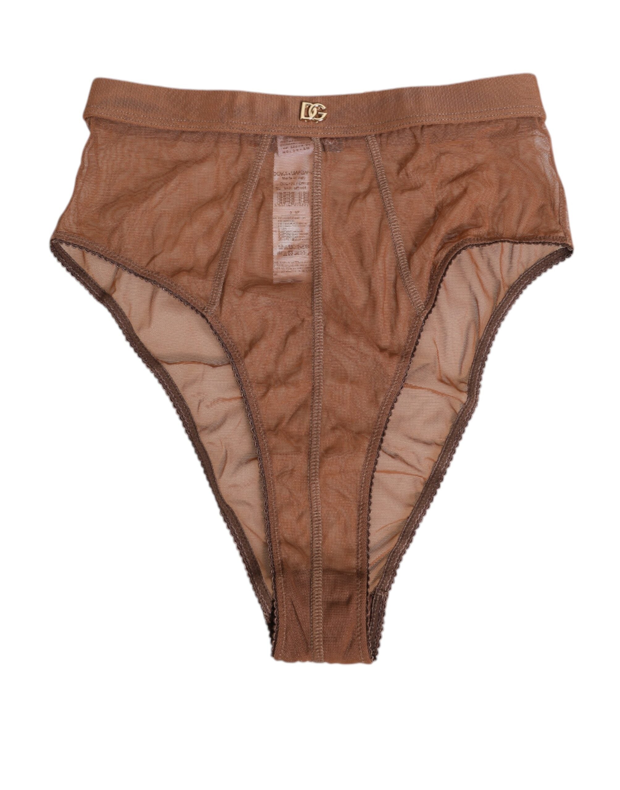 Dolce & Gabbana Brown Sheer Mesh High Waist Briefs Underwear Dolce & Gabbana