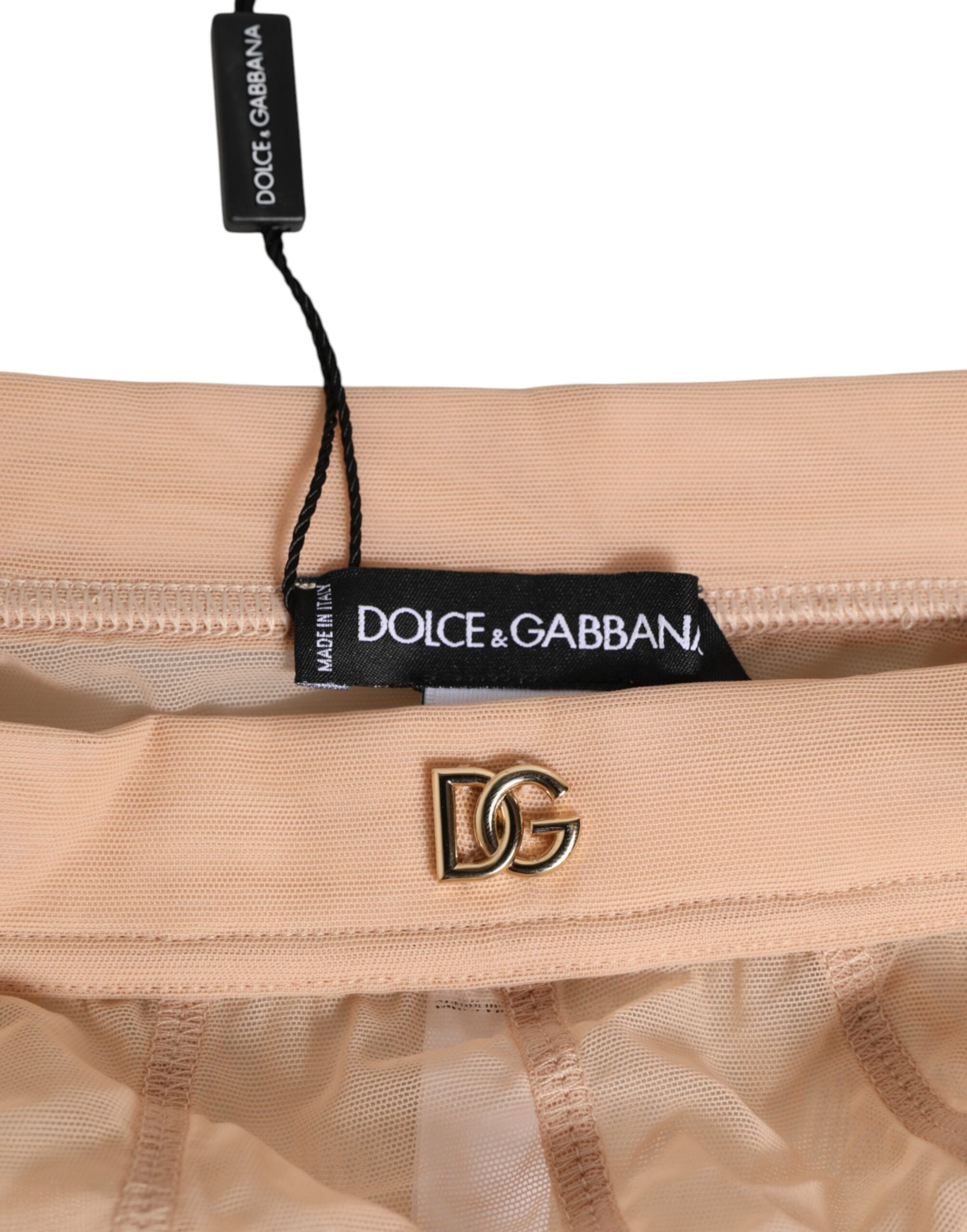 Dolce & Gabbana Beige Sheer Mesh High Waist Panty Underwear Dolce & Gabbana