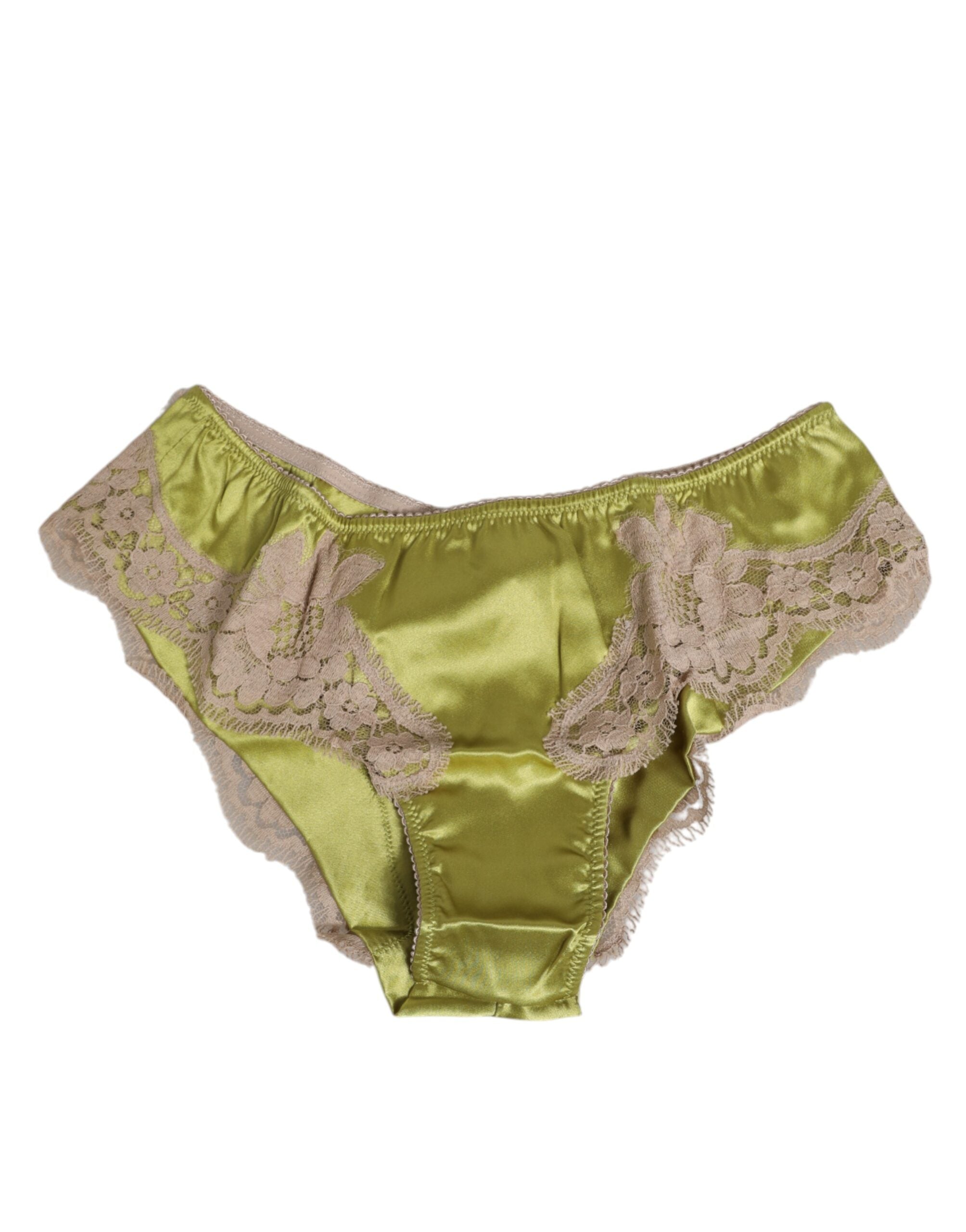 Dolce & Gabbana Green Silk Satin Lace Trim New Slip Underwear Dolce & Gabbana