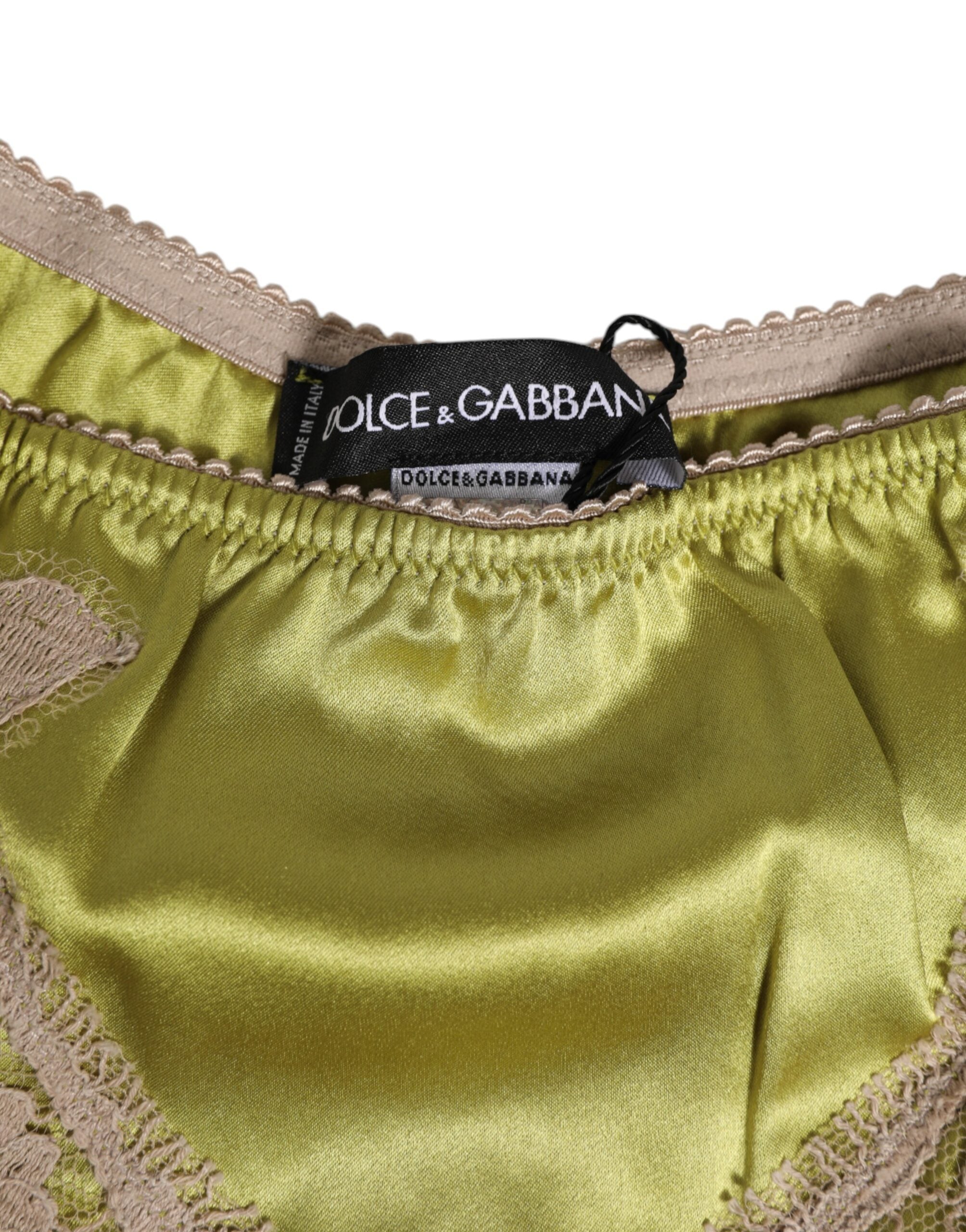 Dolce & Gabbana Green Silk Satin Lace Trim New Slip Underwear Dolce & Gabbana