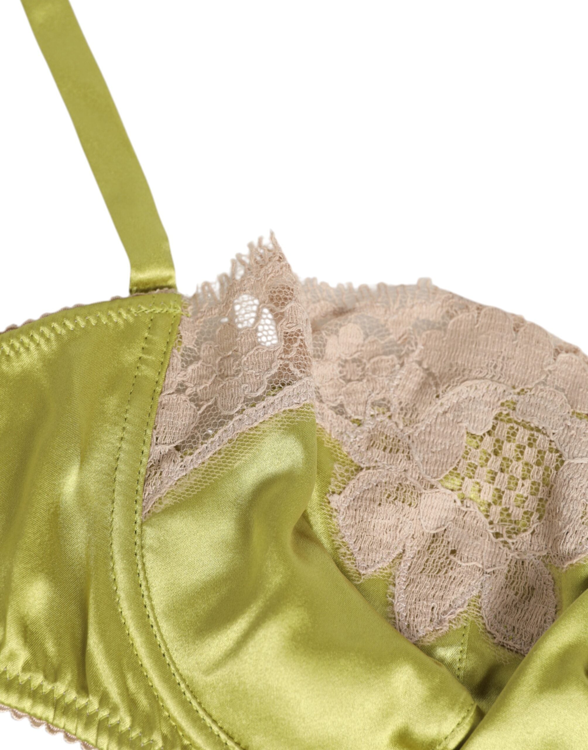Dolce & Gabbana Lime Green Silk Satin Lace Padded Balconnet Underwear Dolce & Gabbana