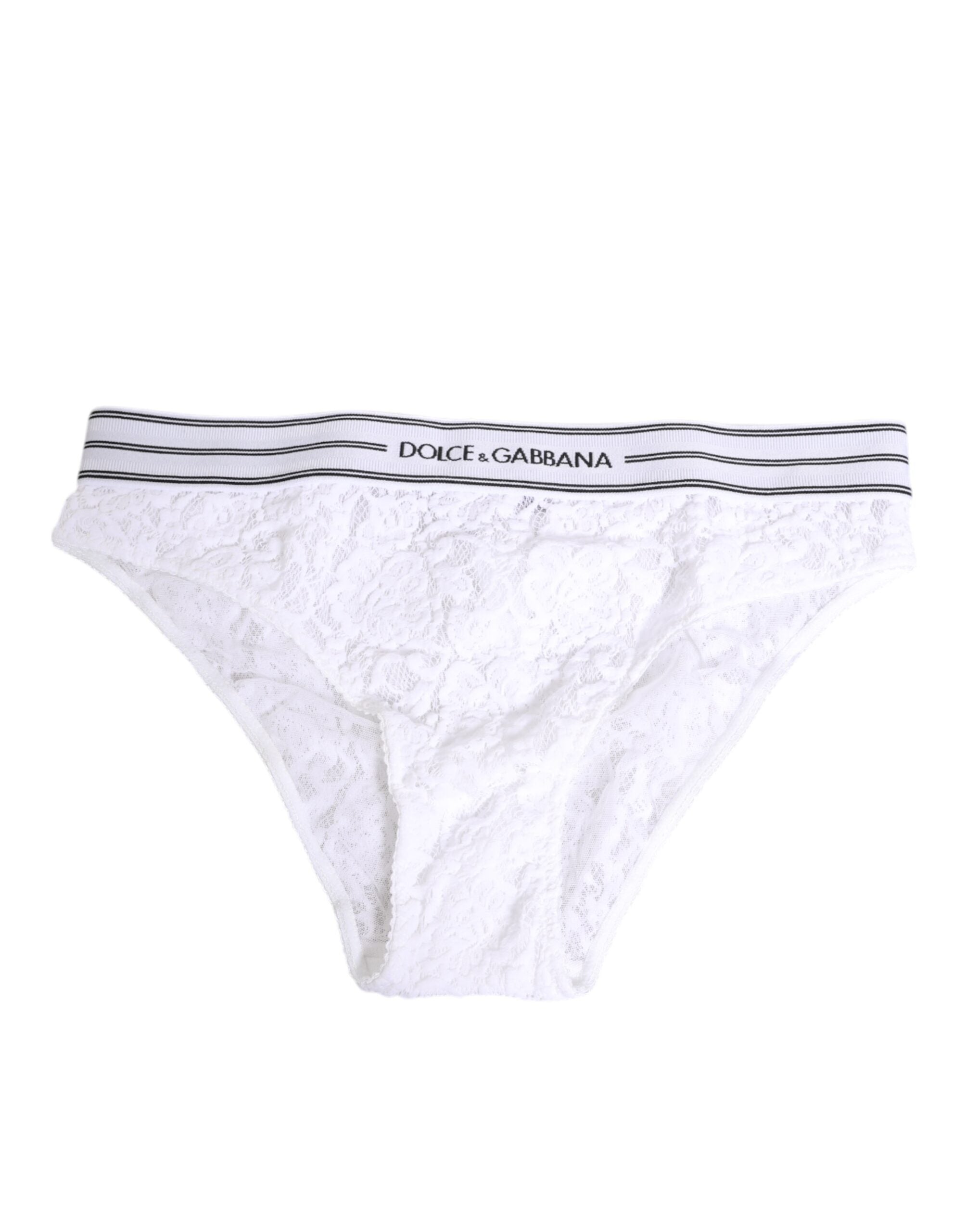 Dolce & Gabbana White Lace Slip Brief Logo Waistband Underwear Dolce & Gabbana