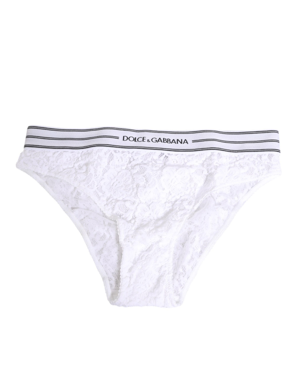 Dolce & Gabbana White Lace Slip Brief Logo Waistband Underwear