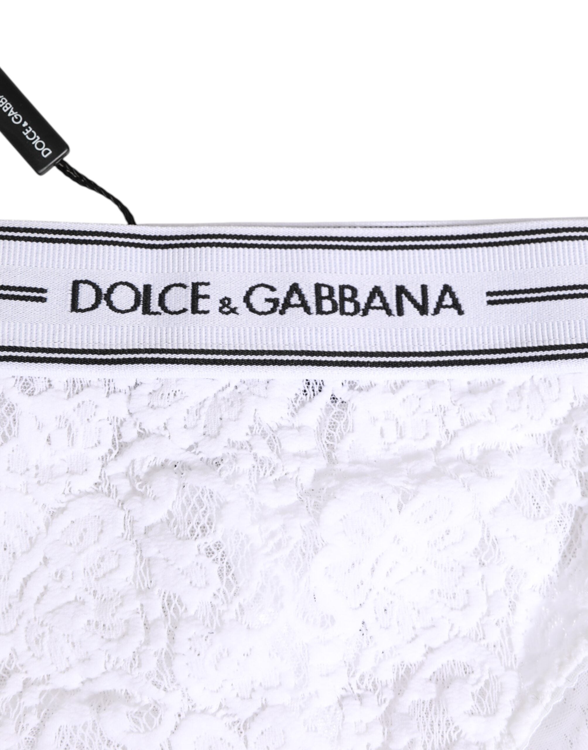 Dolce & Gabbana White Lace Slip Brief Logo Waistband Underwear Dolce & Gabbana