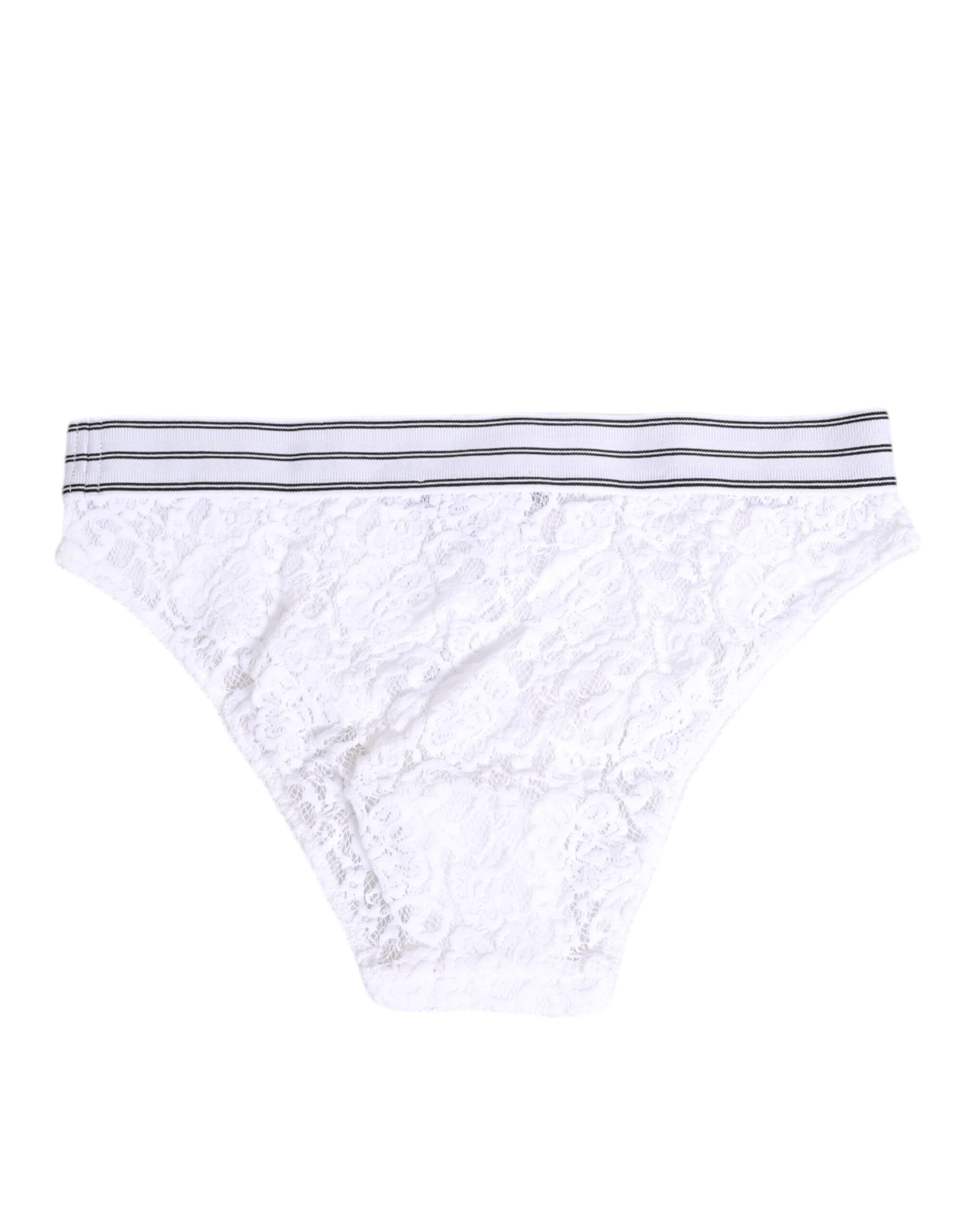 Dolce & Gabbana White Lace Slip Brief Logo Waistband Underwear Dolce & Gabbana