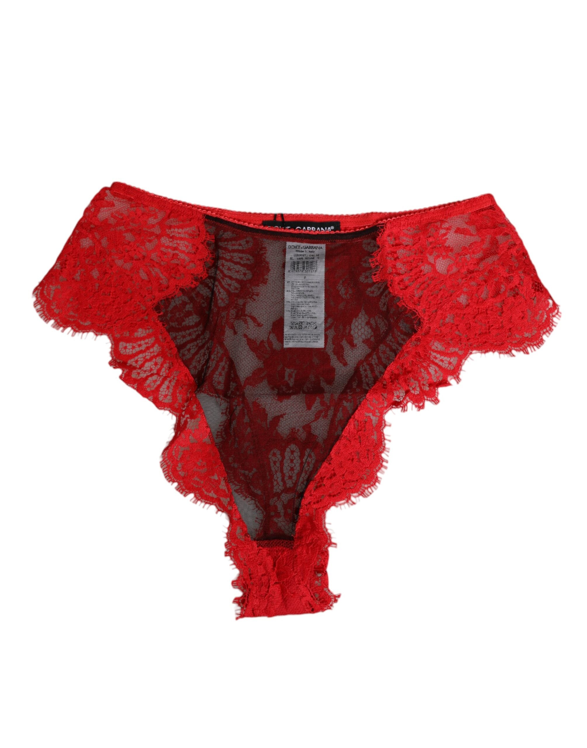 Dolce & Gabbana Red Floral Lace Sheer Briefs Women Underwear Dolce & Gabbana