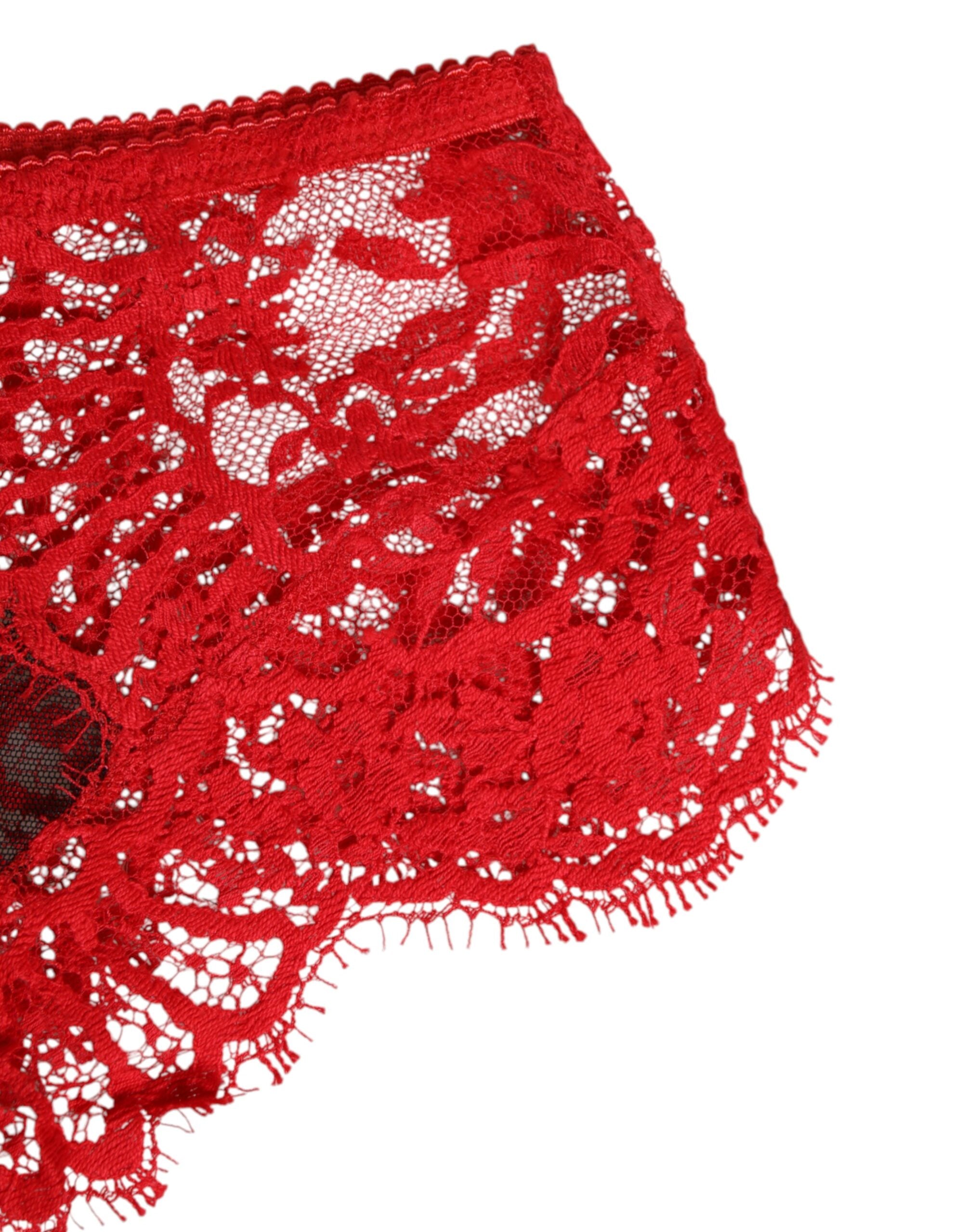 Dolce & Gabbana Red Floral Lace Sheer Briefs Women Underwear Dolce & Gabbana