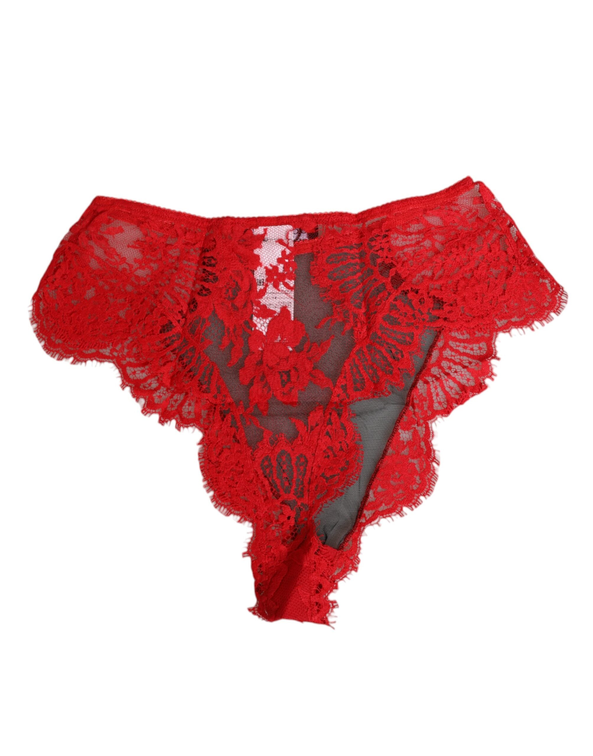 Dolce & Gabbana Red Floral Lace Sheer Briefs Women Underwear Dolce & Gabbana