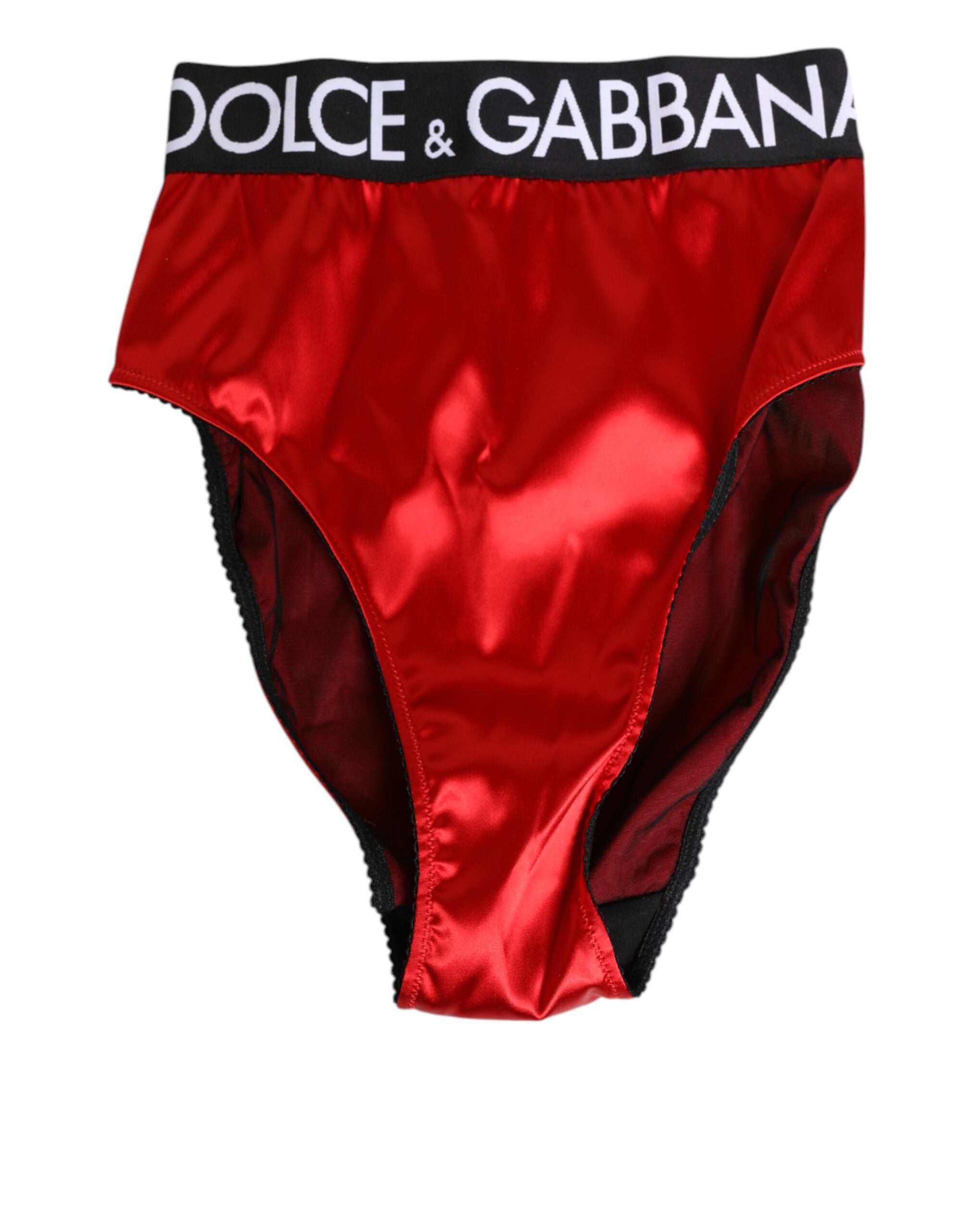 Dolce & Gabbana Red Satin High-Waist Briefs Logo Women Underwear Dolce & Gabbana