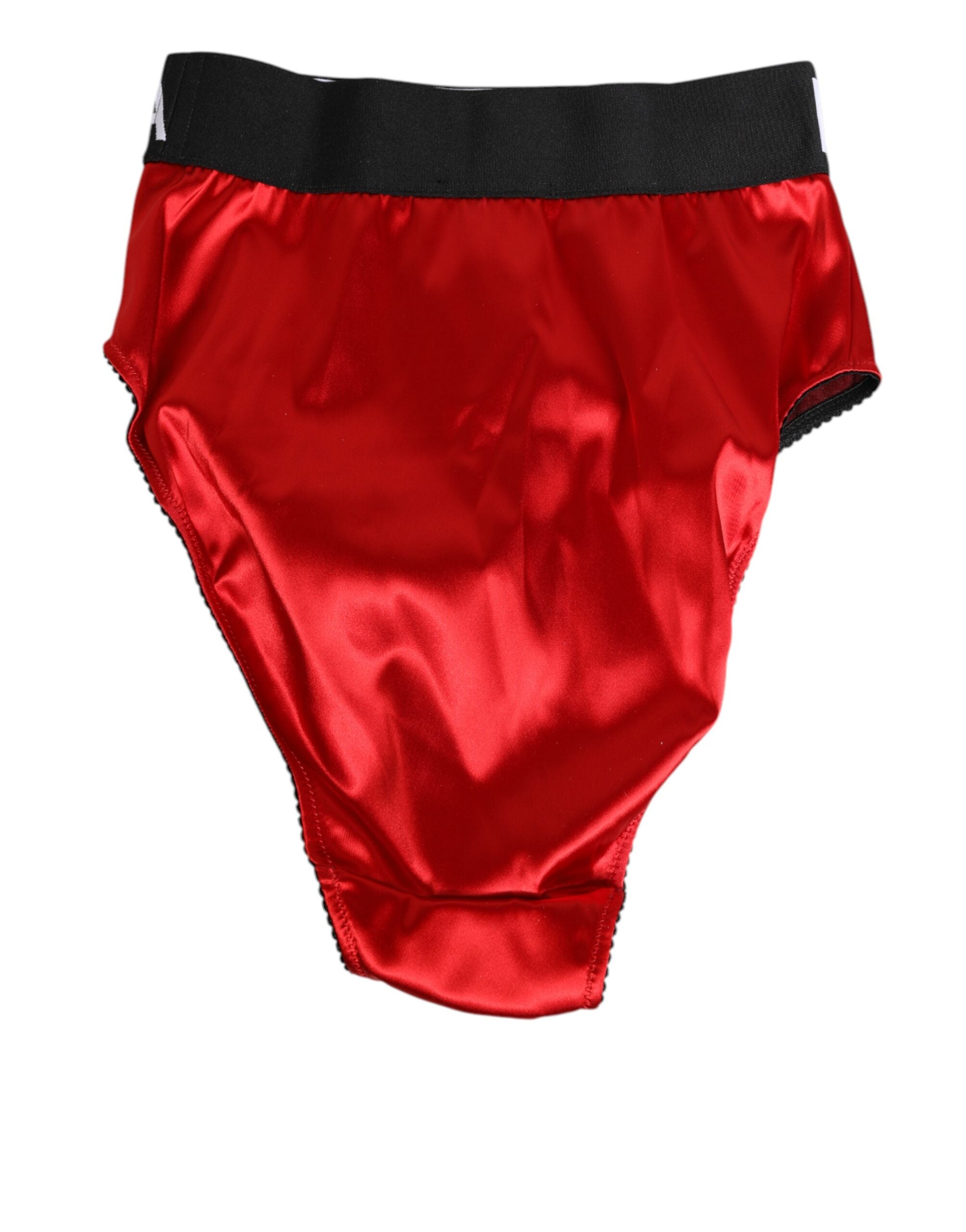 Dolce & Gabbana Red Satin High-Waist Briefs Logo Women Underwear Dolce & Gabbana