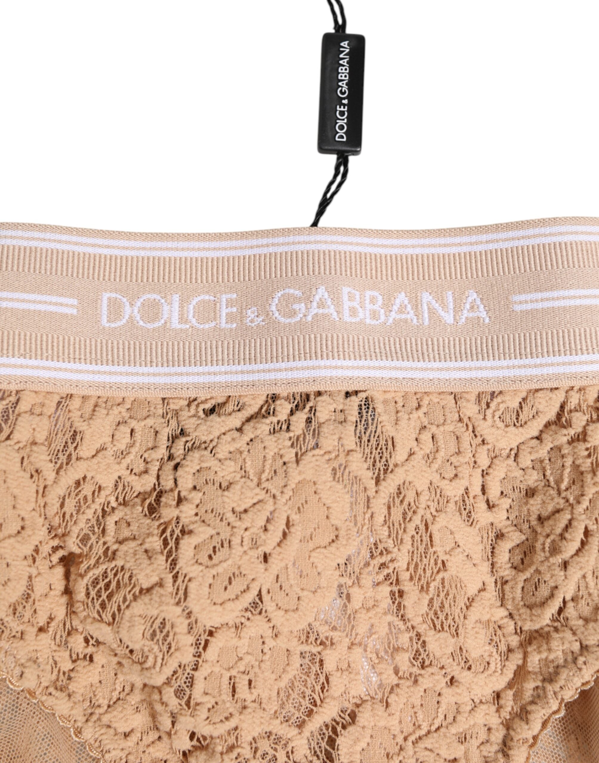 Dolce & Gabbana Beige Lace Brasiliano Briefs Logo Waistband Underwear Dolce & Gabbana